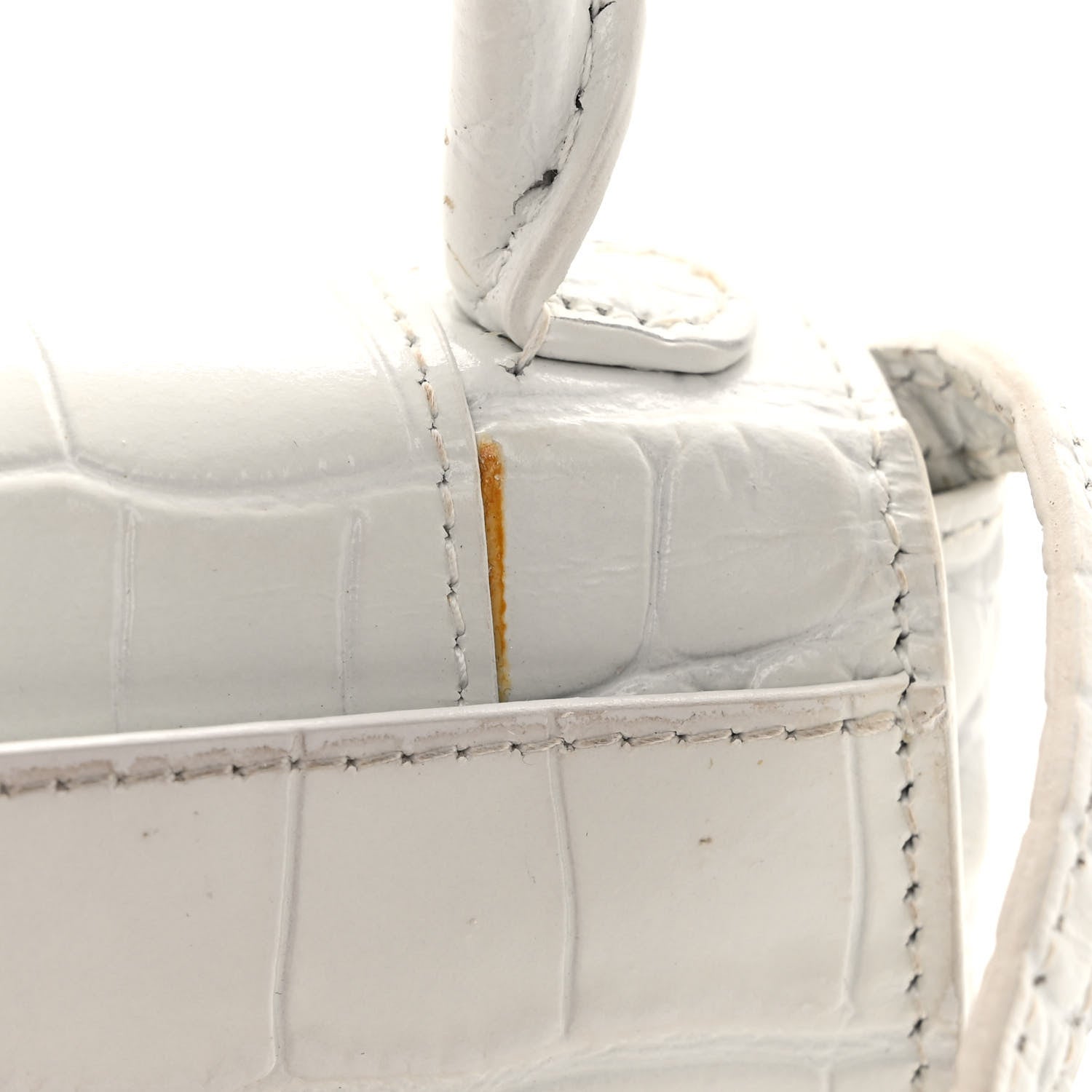 Balenciaga Shiny Calfskin Crocodile Embossed Hourglass Top Handle Bag XS White 12 of 12