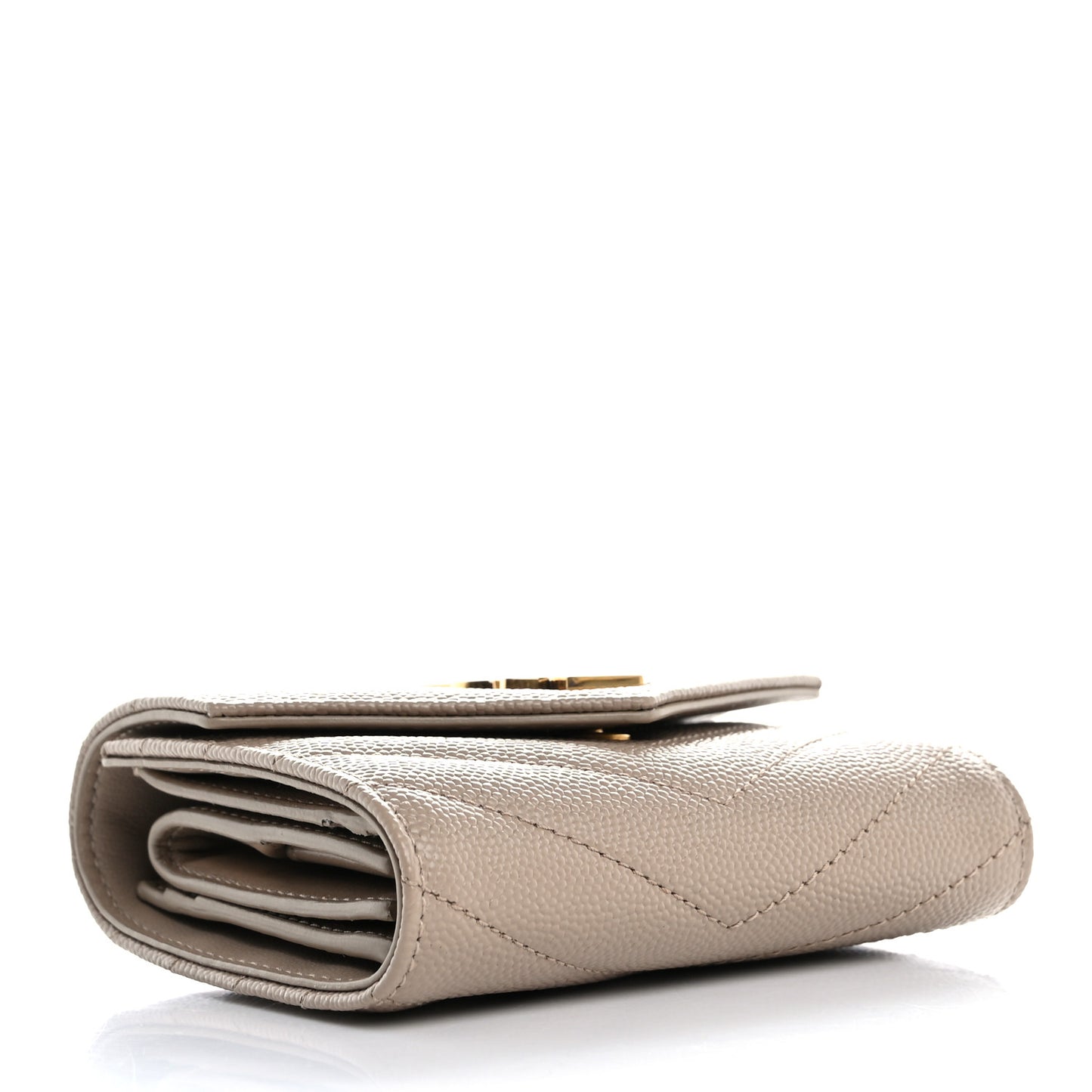 Grain De Poudre Matelasse Chevron Cassandre Monogram Compact Tri Fold Wallet Dark Beige