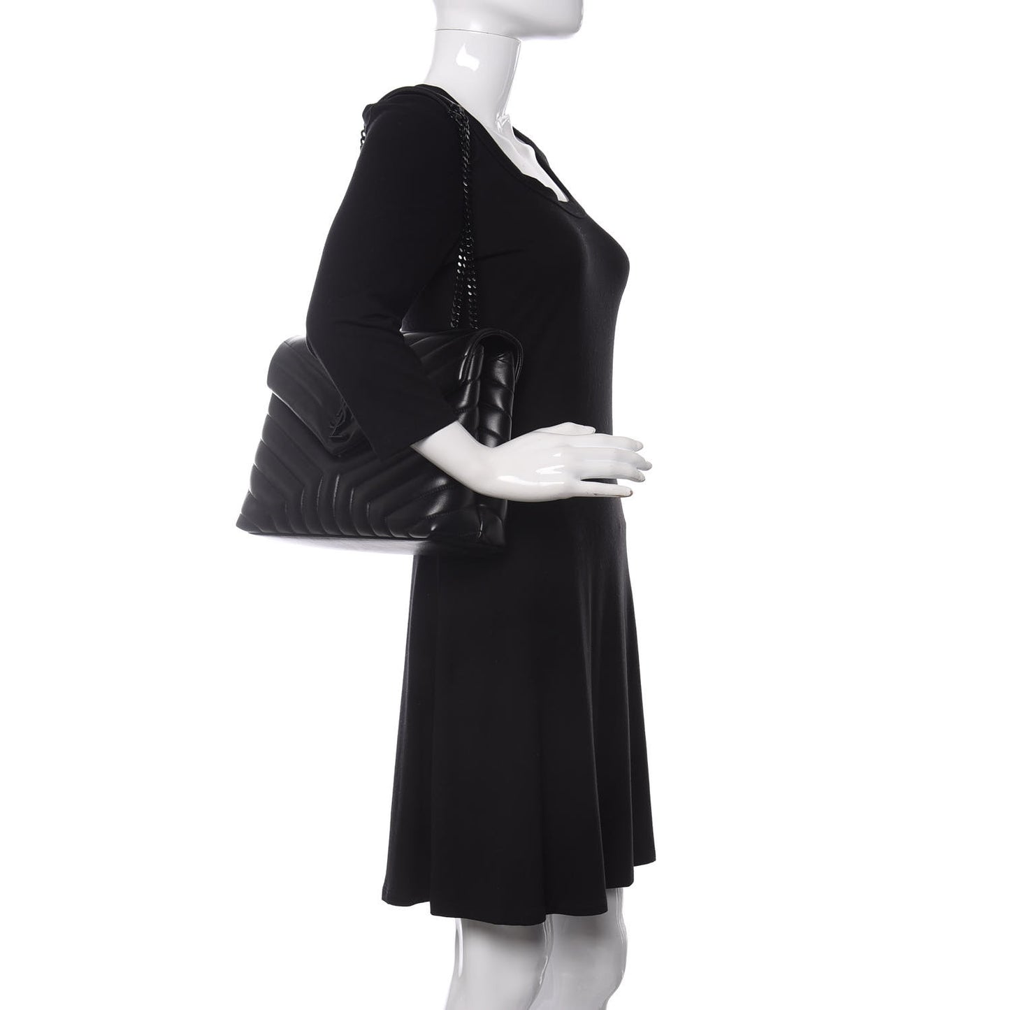 Calfskin Y Quilted Monogram Medium Loulou Chain Satchel Black