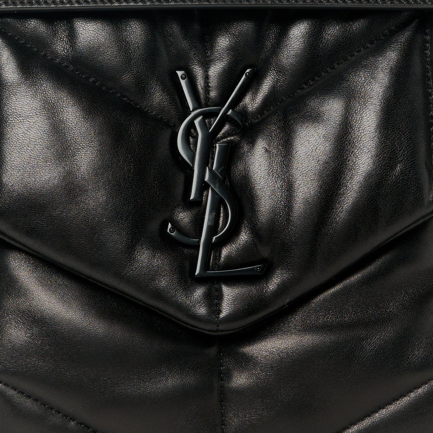 Saint Laurent Lambskin Quilted Monogram Monochrome Medium Loulou Puffer Chain Satchel Black 9 of 11