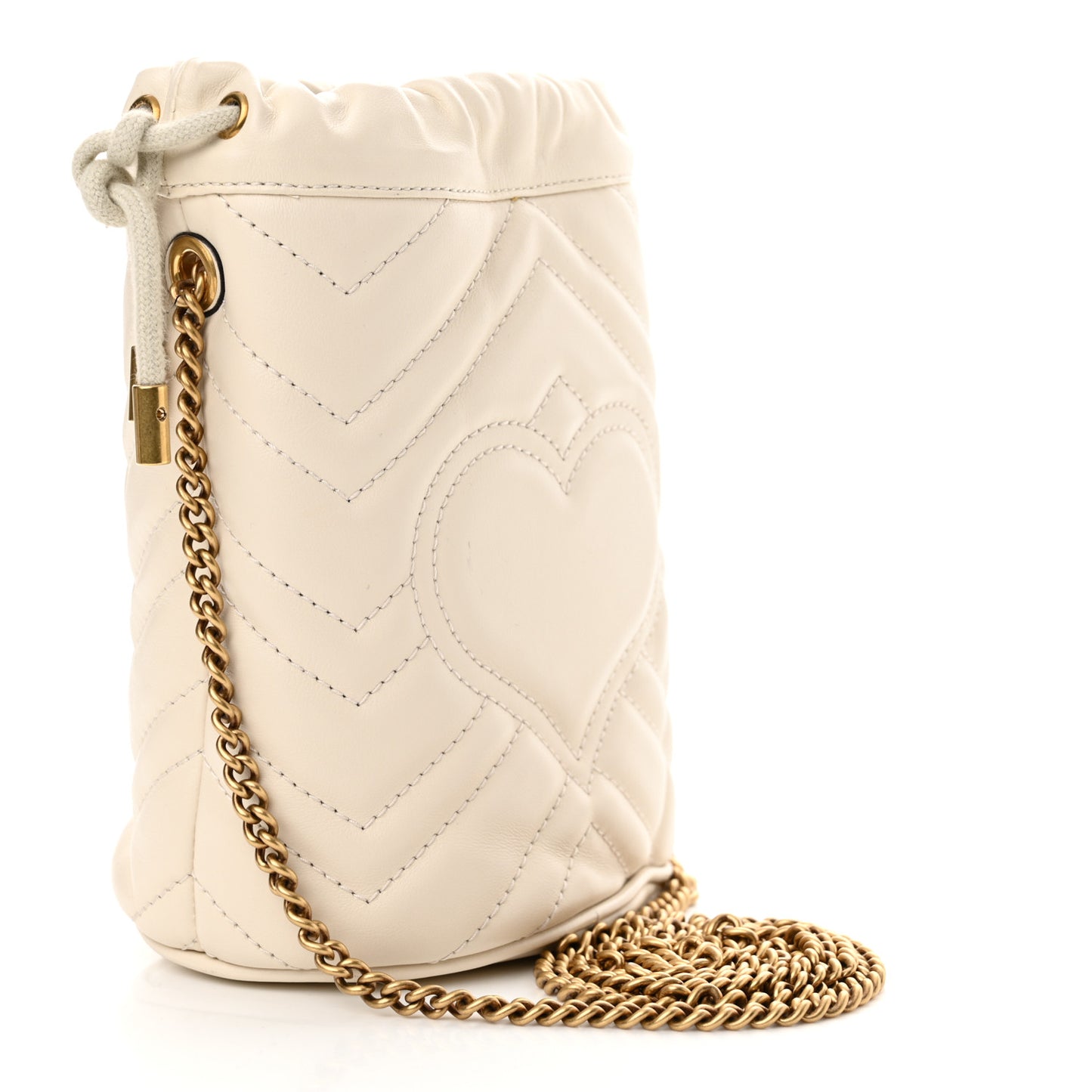 Calfskin Matelasse Mini GG Marmont 2.0 Bucket Bag White