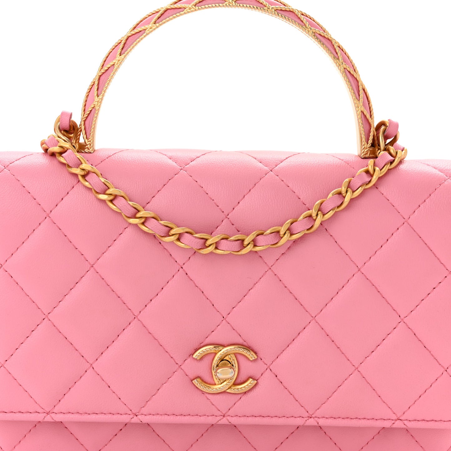 Lambskin Quilted Multicolor Top Handle Wallet On Chain WOC Light Pink