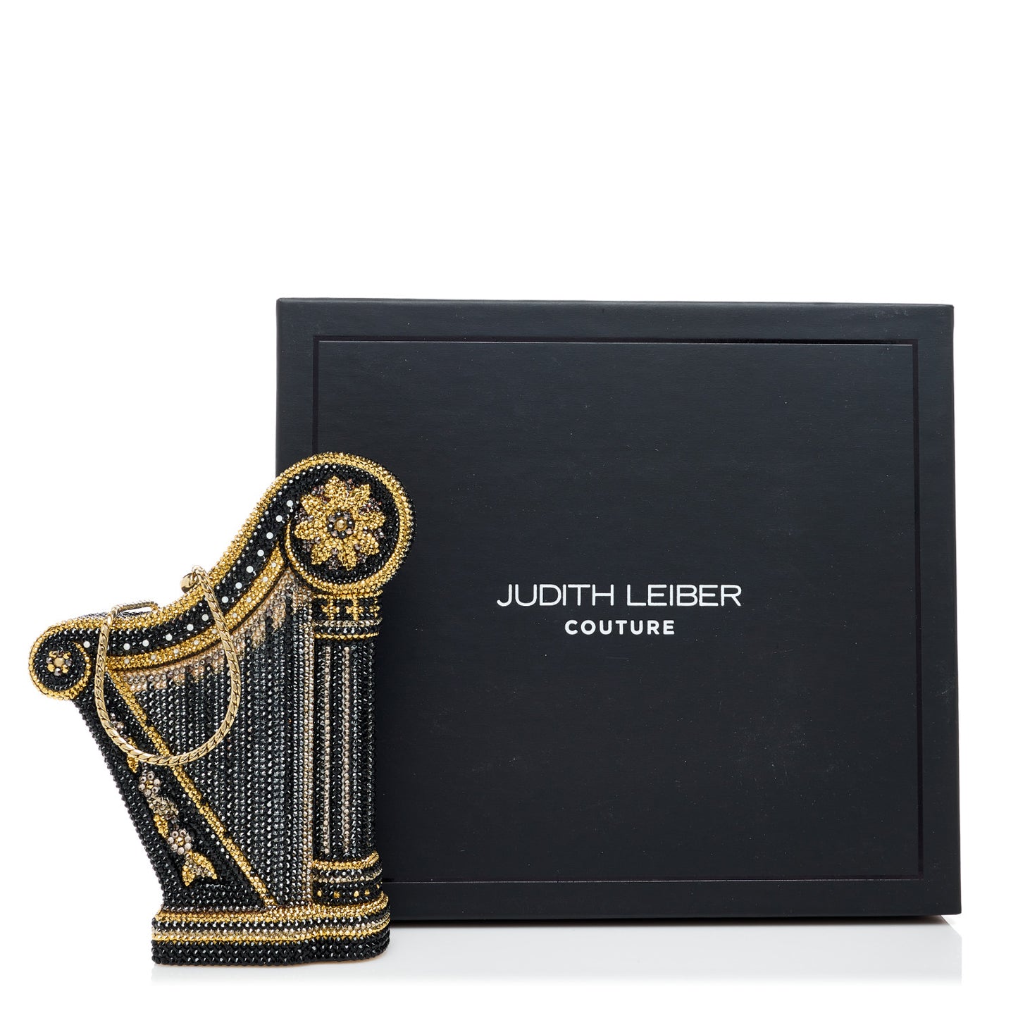 Swarovski Crystal Carnegie Hall Harp Minaudiere Clutch Gold Multicolor