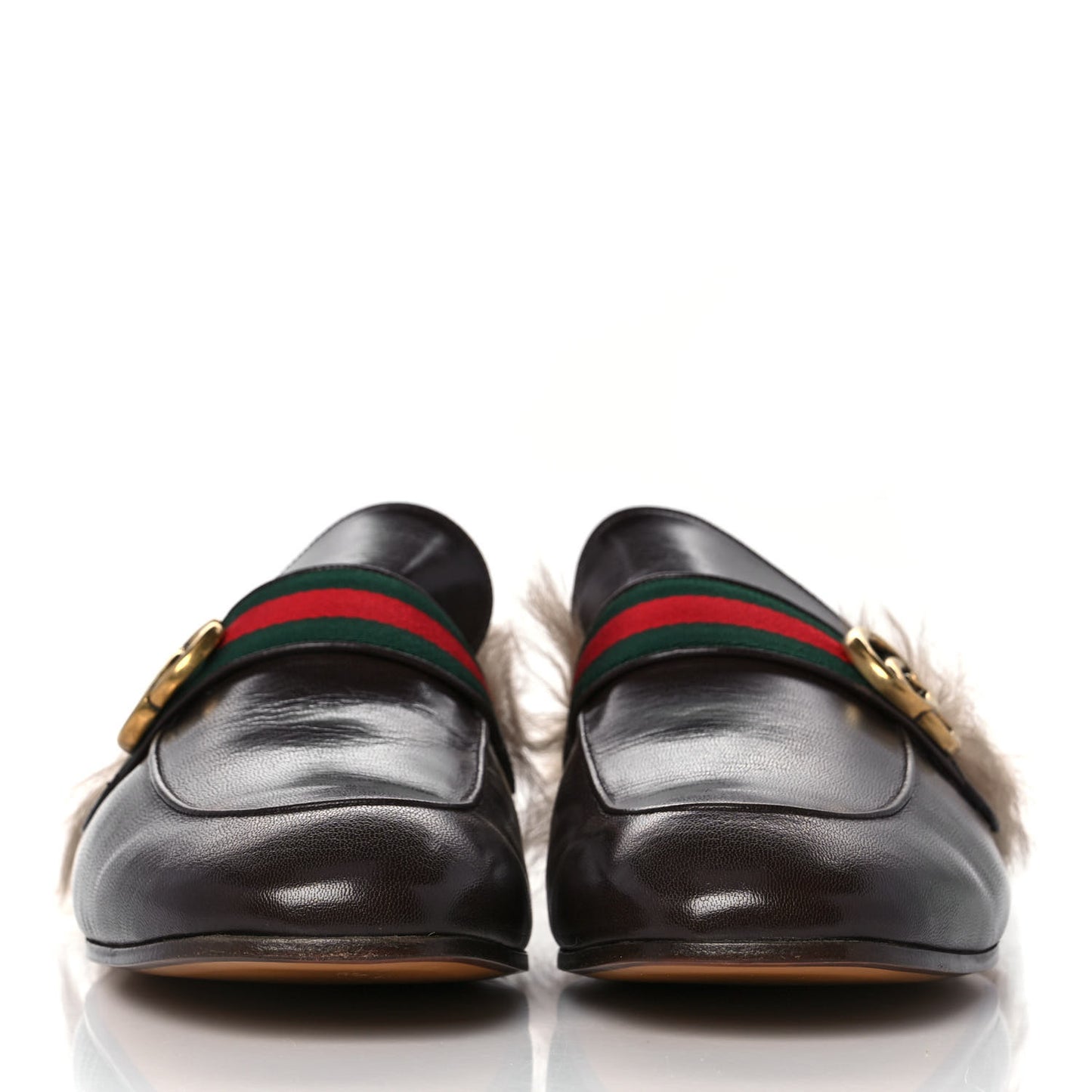 Goatskin Fur Web GG Mens Princetown Slippers 12 Cocoa