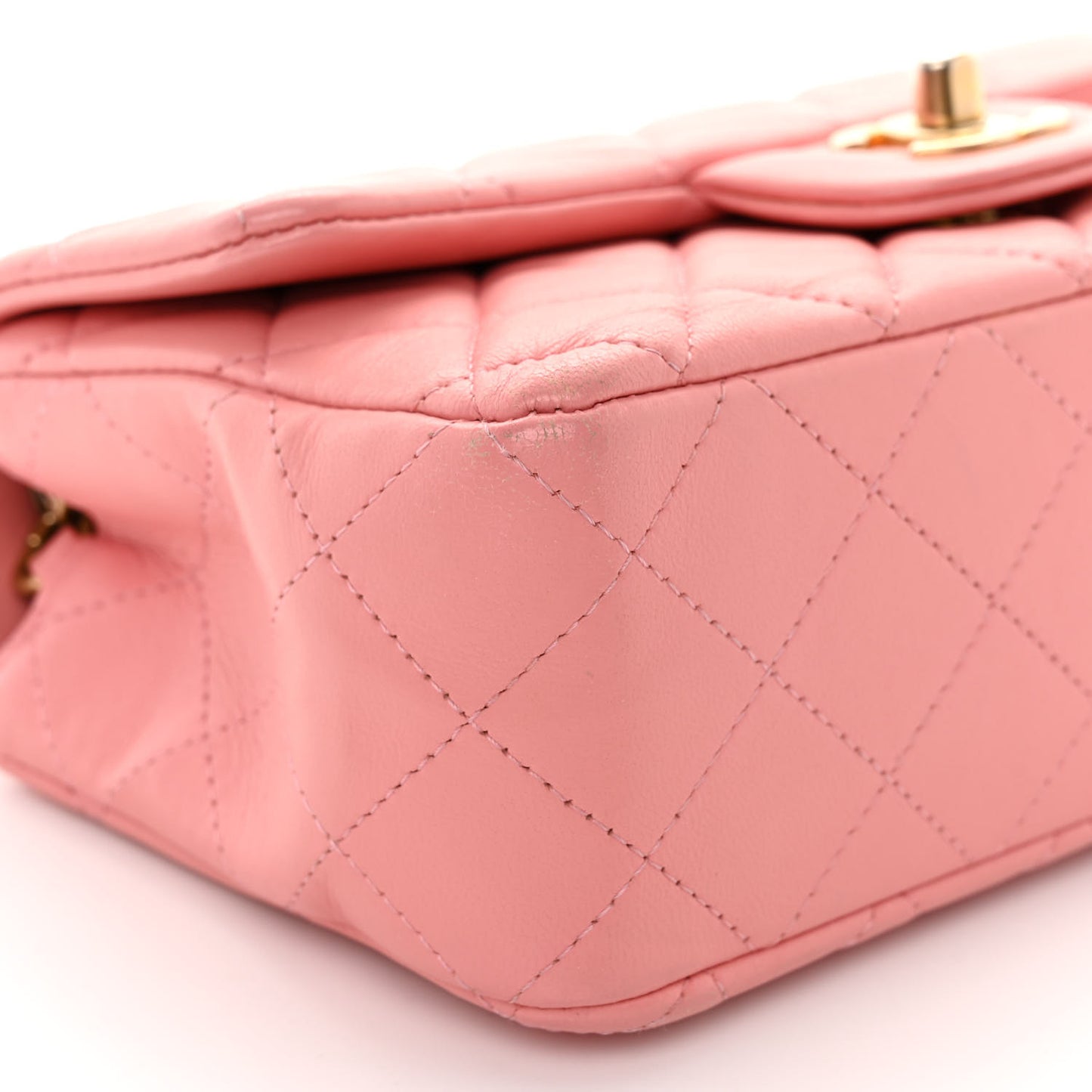 Lambskin Quilted Mini Rectangular Flap Light Pink
