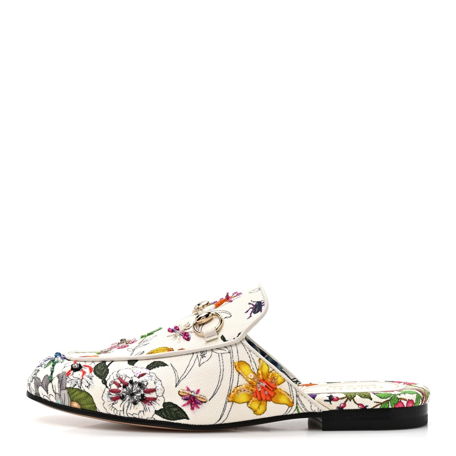 Gucci Canvas Flora Womens Princetown Slippers 36.5 White