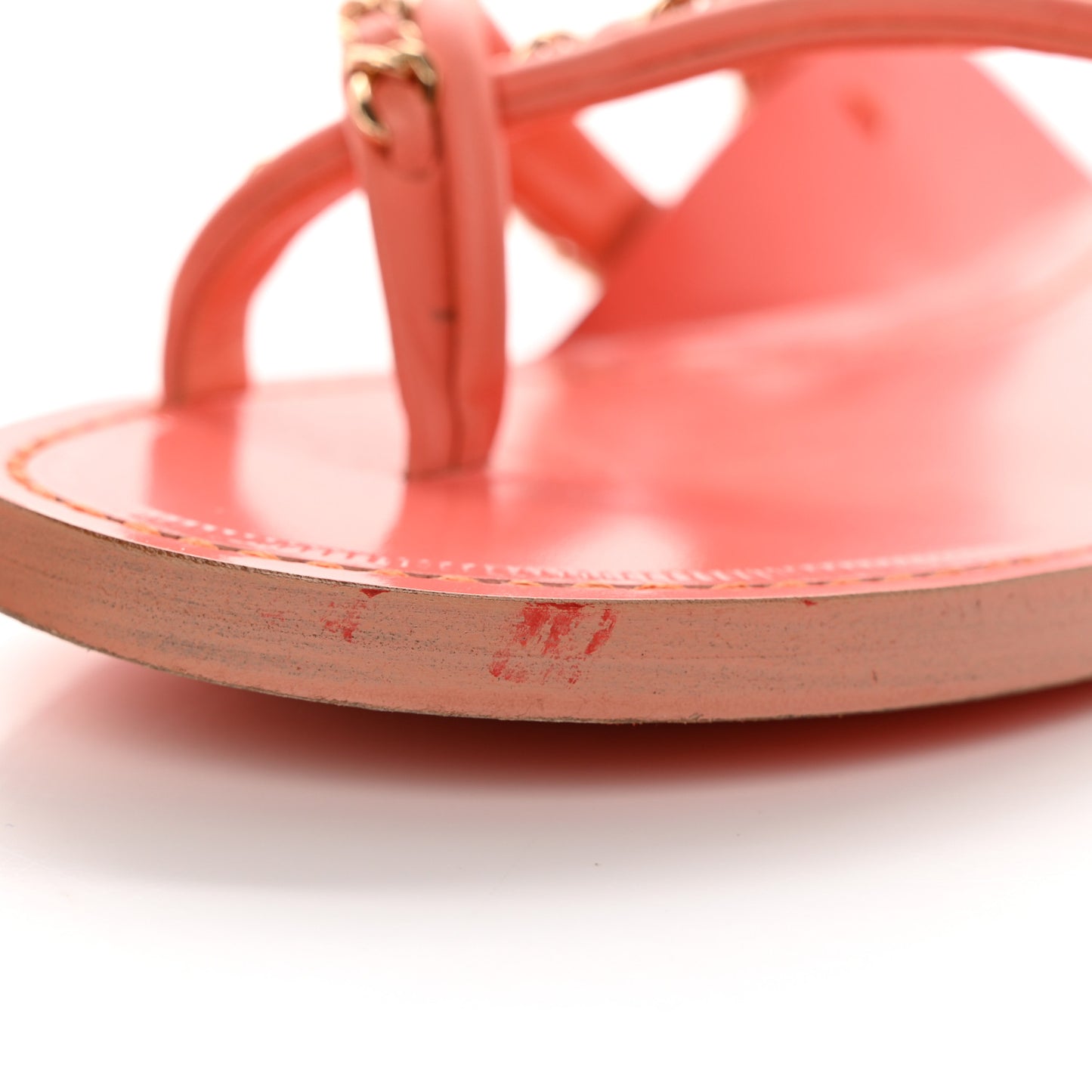 Calfskin Chain CC Thong Flat Sandals 38 Coral