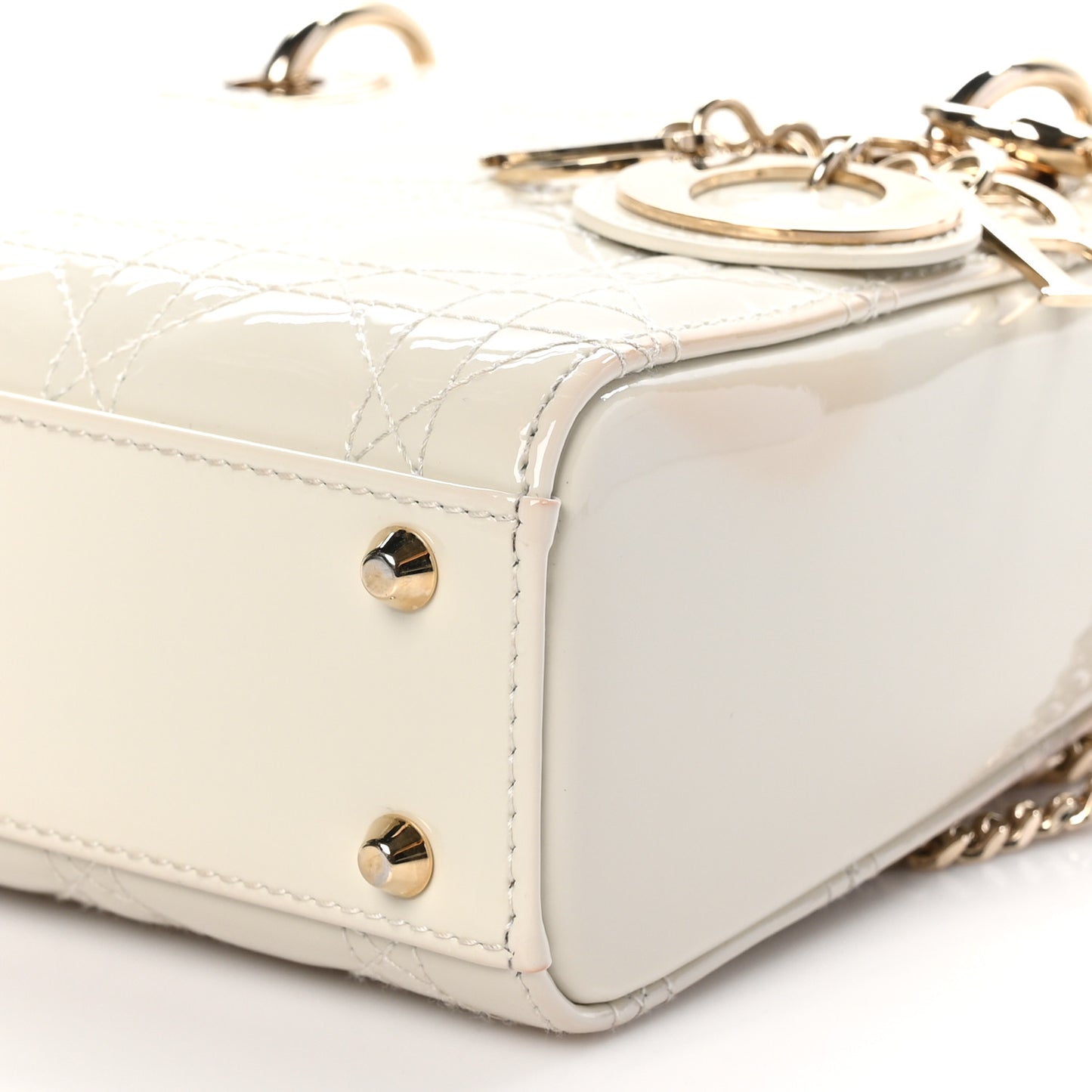 Patent Cannage Mini Lady Dior Latte