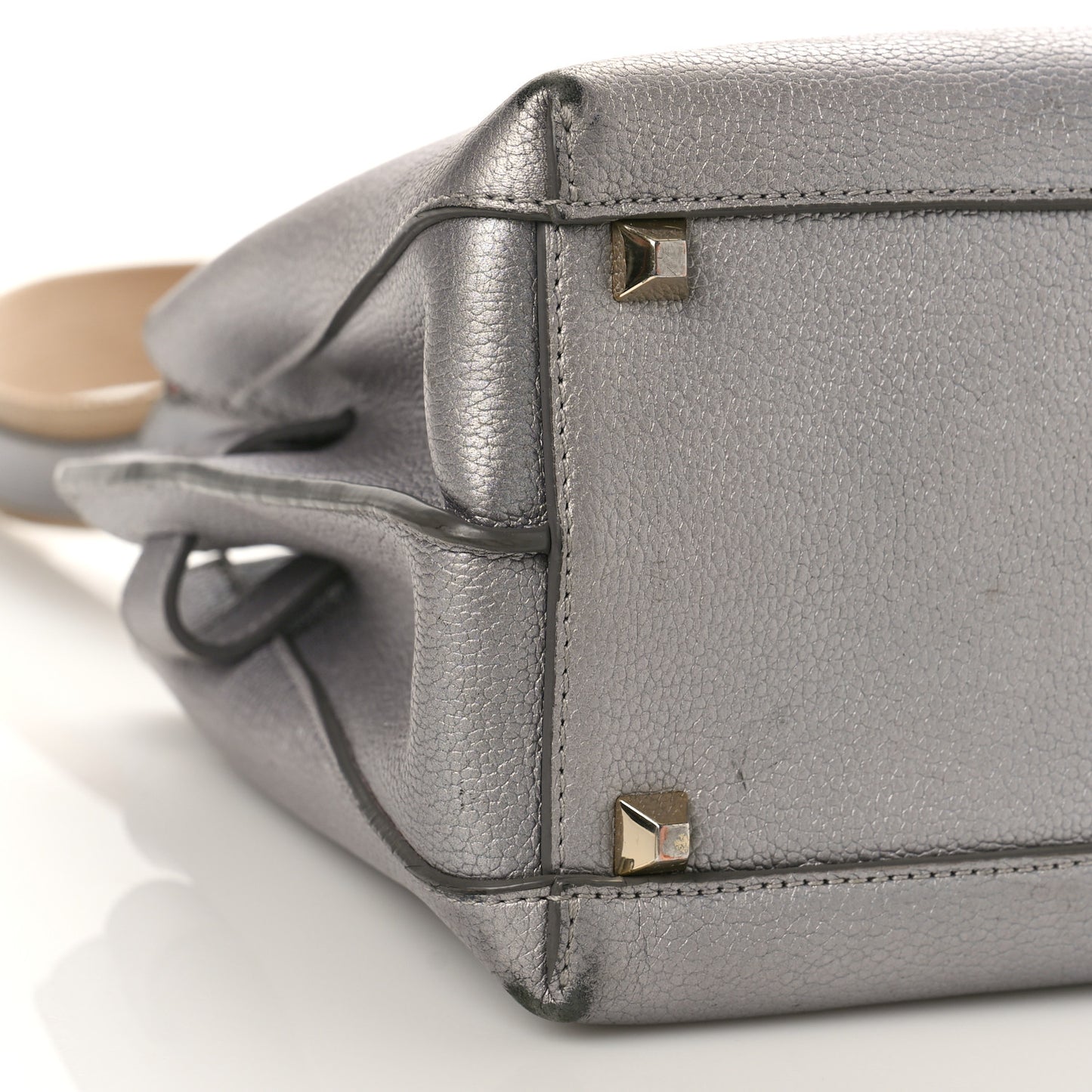 Metallic Grained Calfskin Medium Milla Tote Spike Silver