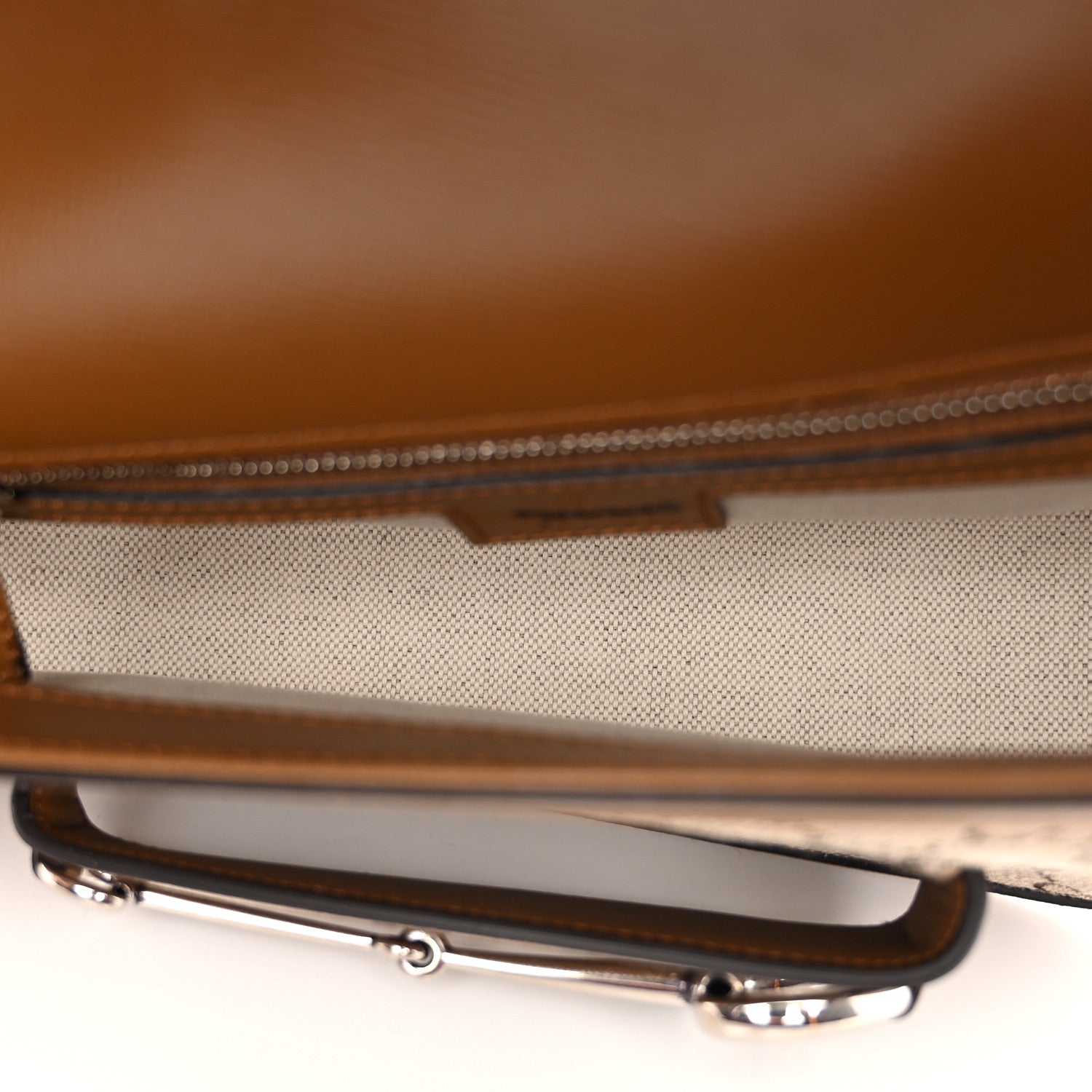 Gucci Monogram Small Horsebit 1955 Asymmetric Shoulder Bag Beige Brown Sugar 5 of 10