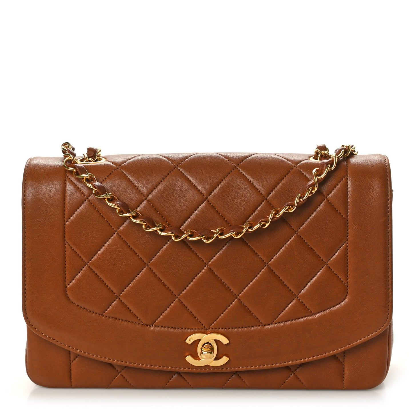 Lambskin Quilted Medium Single Flap Brown