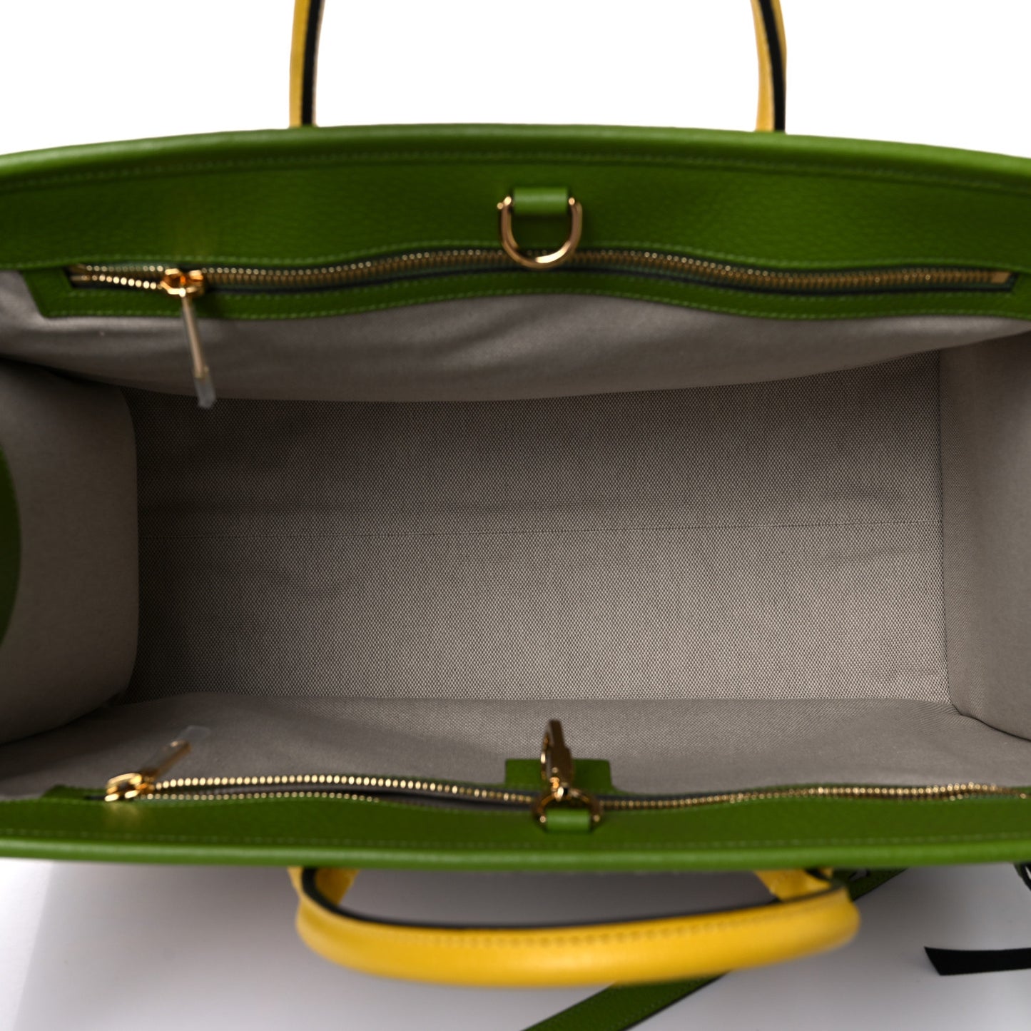 Fabric Embroidered Square G Forte Dei Marmi Striped Tote Bag Green Yellow