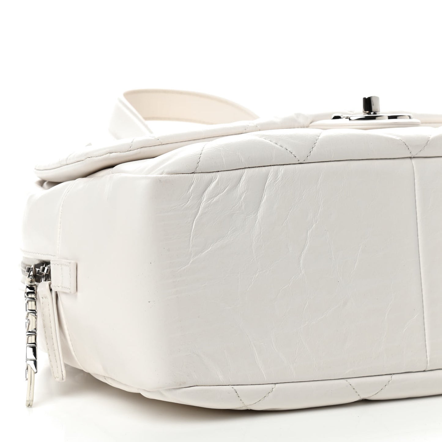 Aged Calfskin Quilted Small Express Bowling Bag White