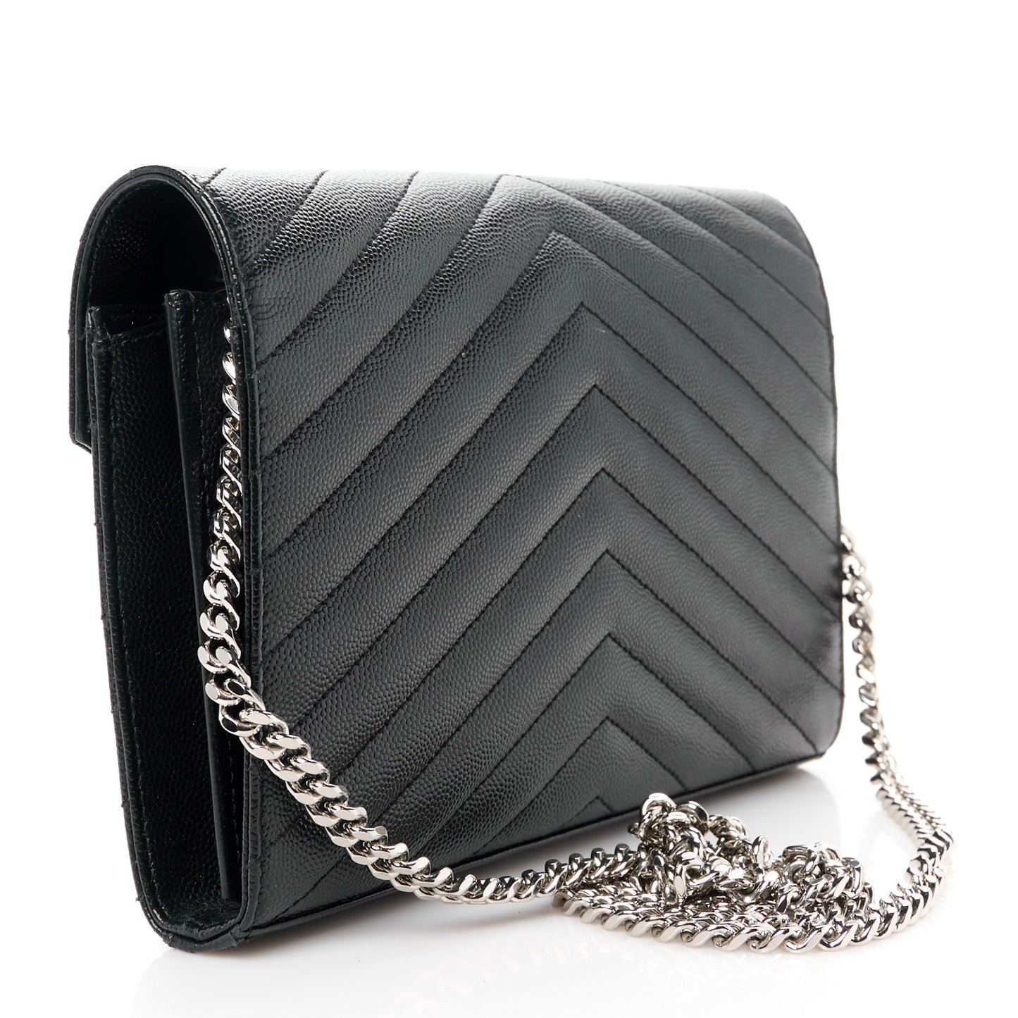 Grain De Poudre Matelasse Chevron Monogram Chain Wallet Black