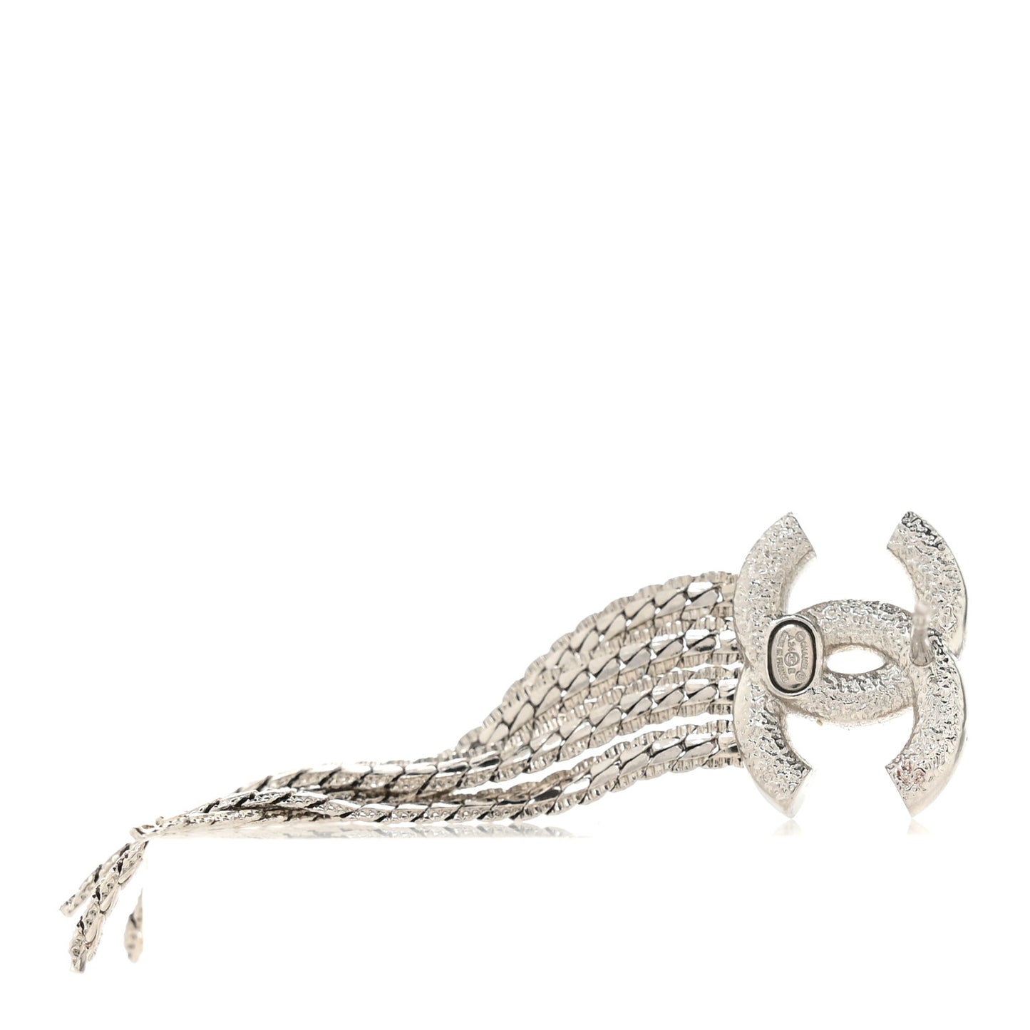 Metal Chain CC Drop Earrings Silver