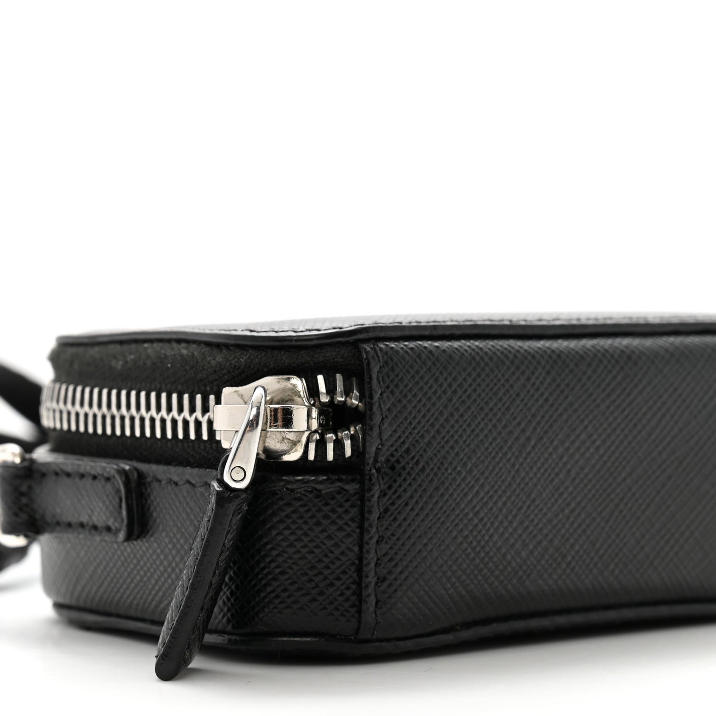 Saffiano Travel Metal Triangle Logo Mini Pouch Shoulder Bag Black