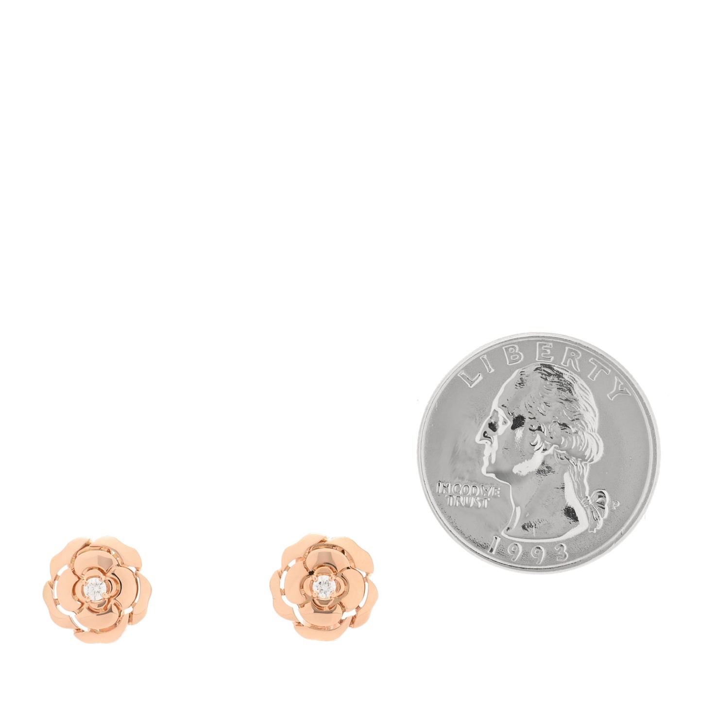 18K Rose Gold Diamond Extrait de Camelia Clip On Earrings