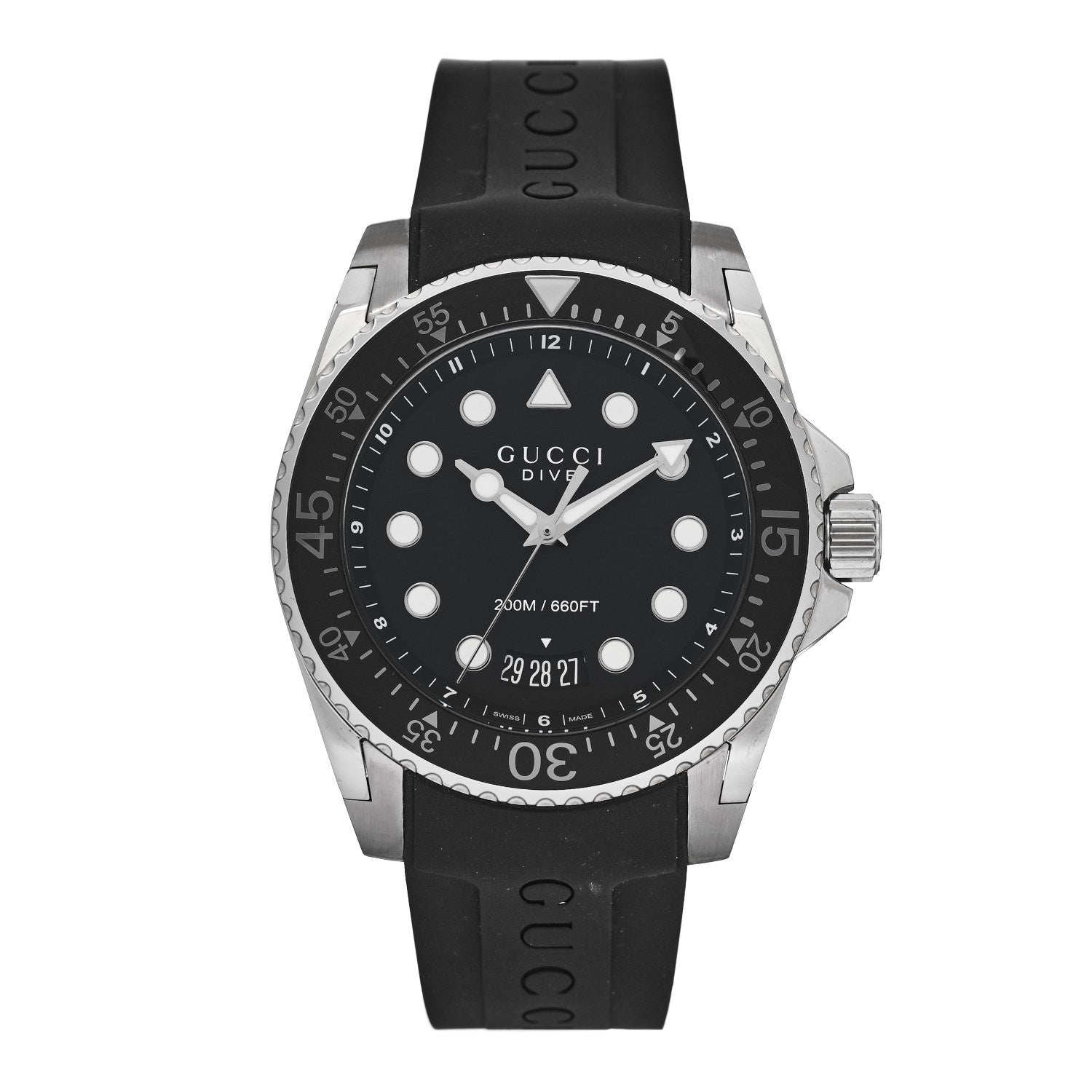 GUCCI ブラックダイヤル アナログ時計 Gucci Stainless Steel Rubber 45mm Dive Quartz Watch Black 1861960