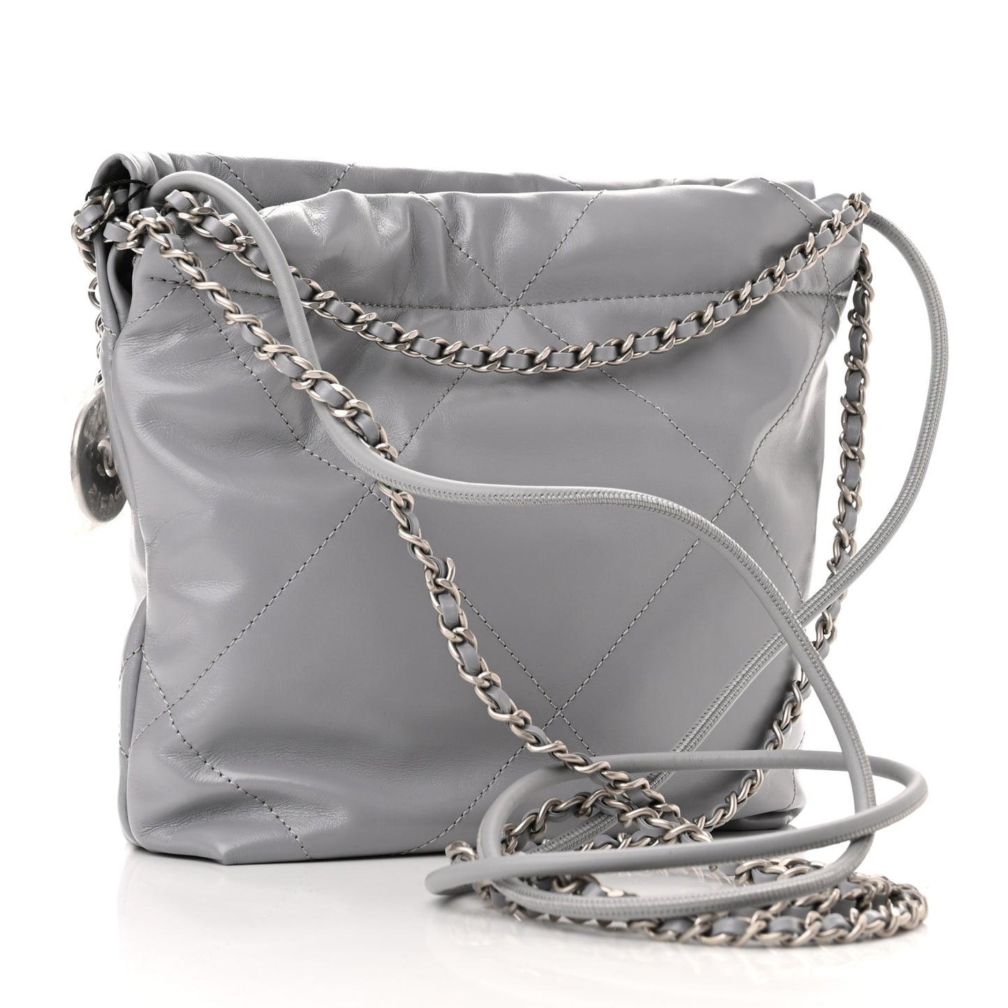 Shiny Calfskin Quilted Mini Chanel 22 Grey