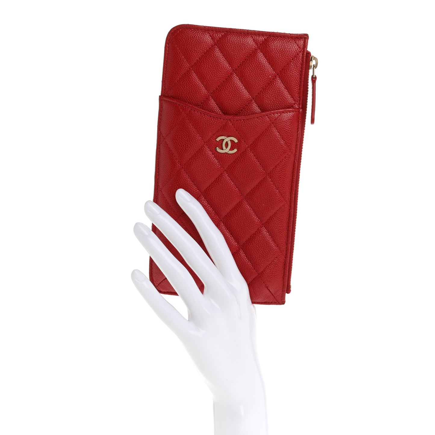 Caviar Quilted Classic Flat Wallet Pouch Red