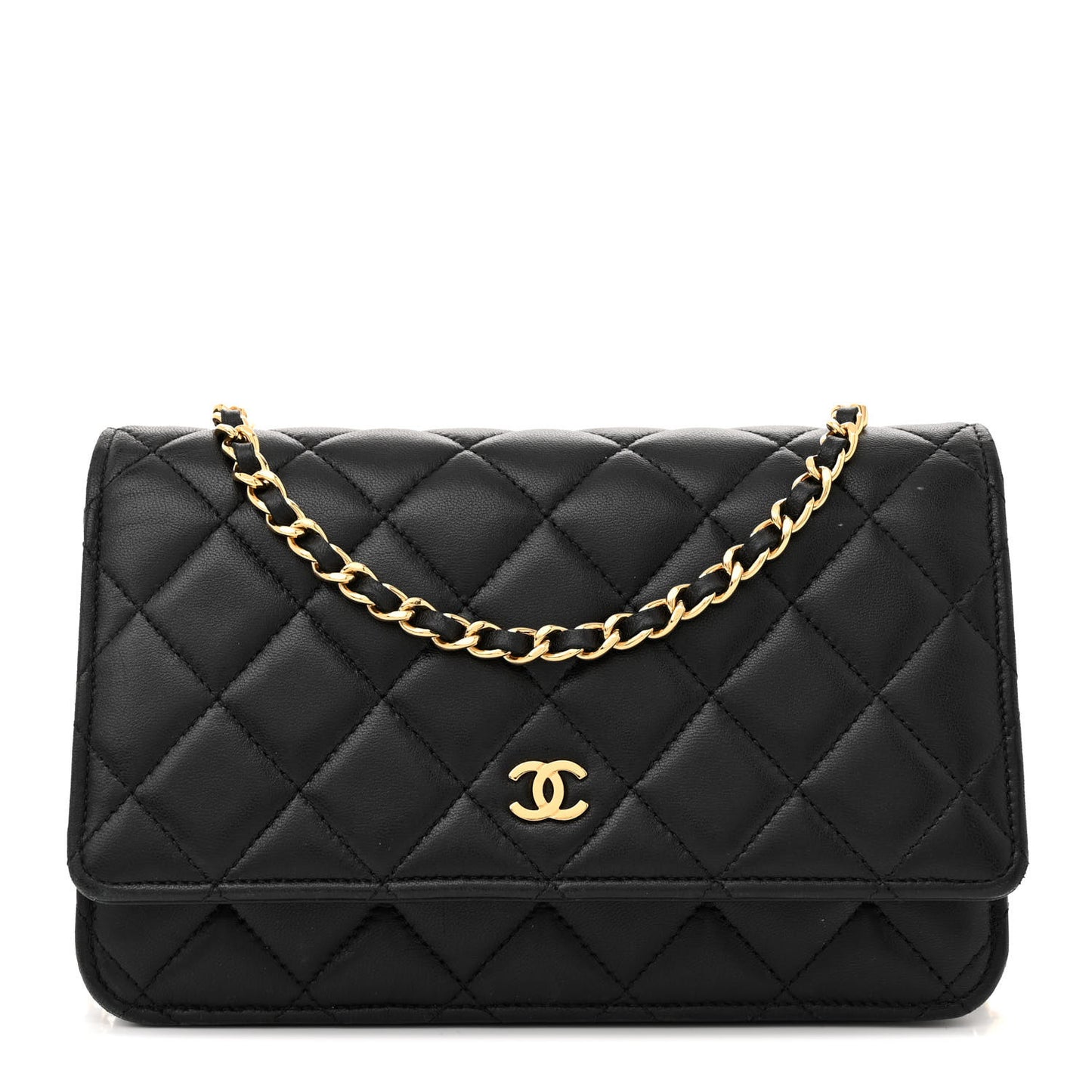 Lambskin Quilted Wallet On Chain WOC Black