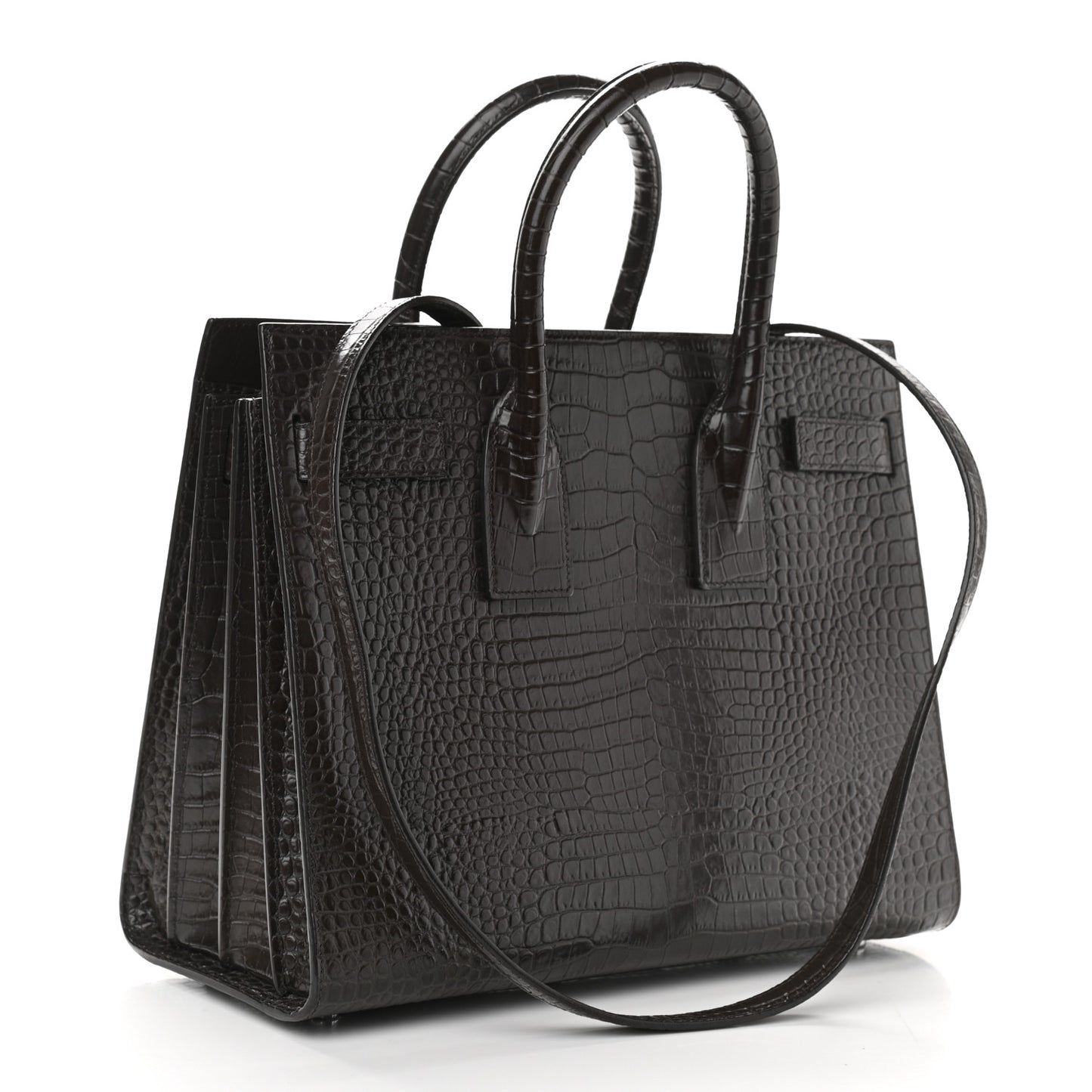 Calfskin Crocodile Embossed Small Sac De Jour Brown