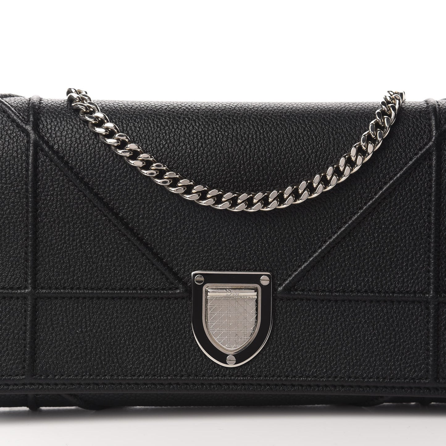 Grained Calfskin Diorama Croisiere Chain Wallet Black