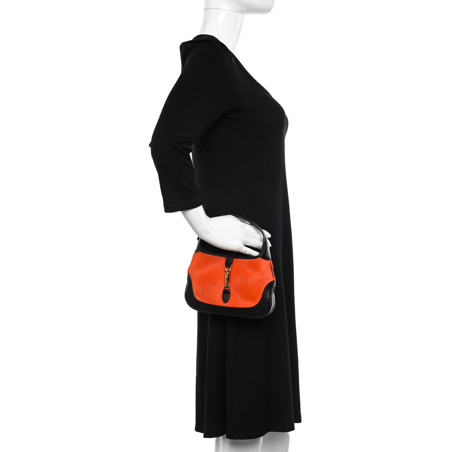 Calf Hair Textured Dollar Calfskin Mini Jackie 1961 Hobo Orange Black