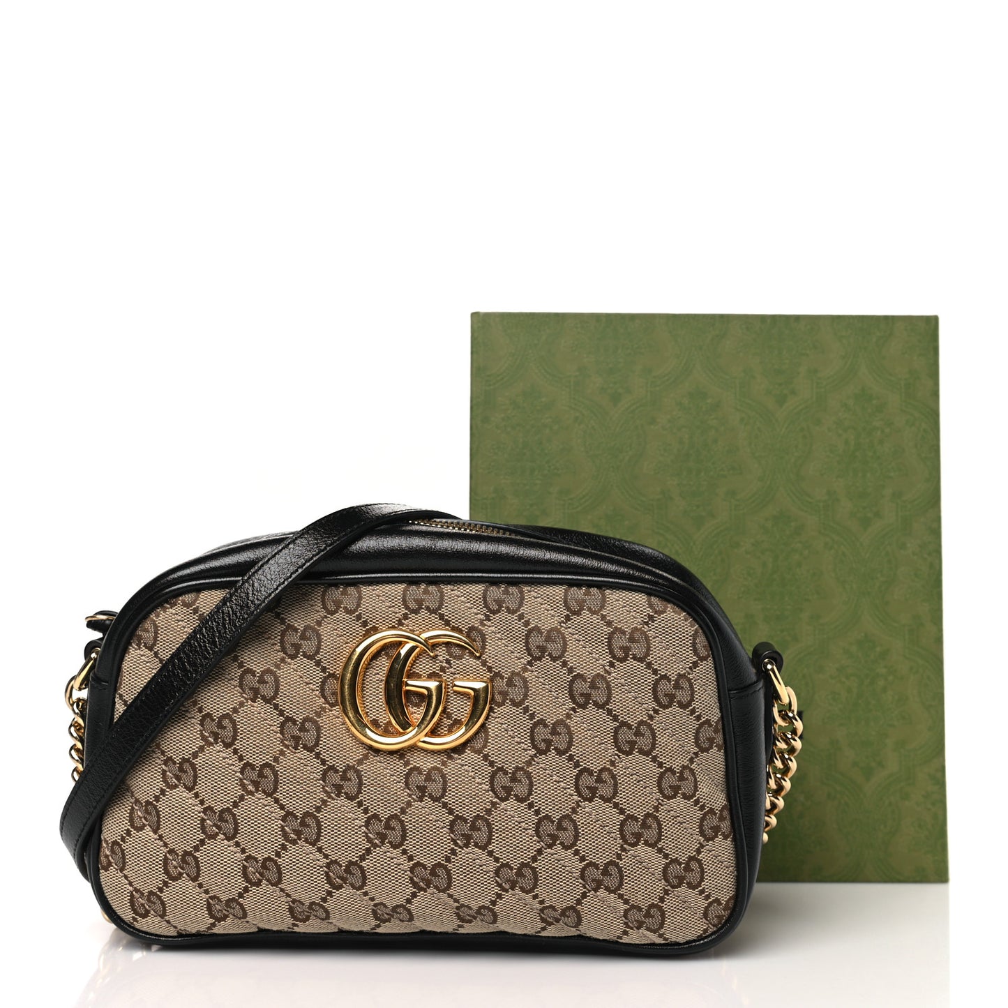 Monogram Matelasse Diagonal Small GG Marmont Chain Shoulder Bag Beige Black