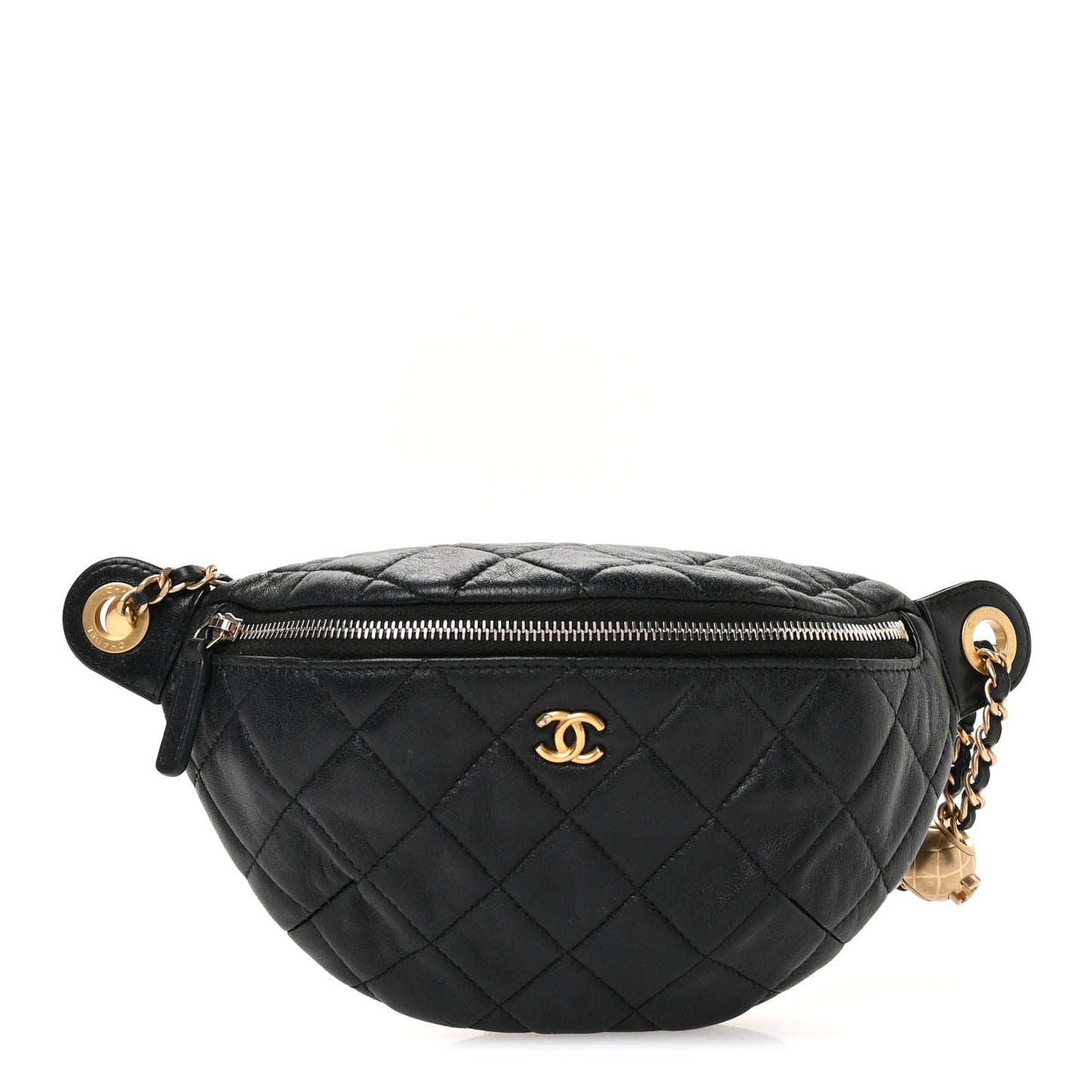 Shiny Lambskin Quilted Pearl Crush Belt Bag Black
