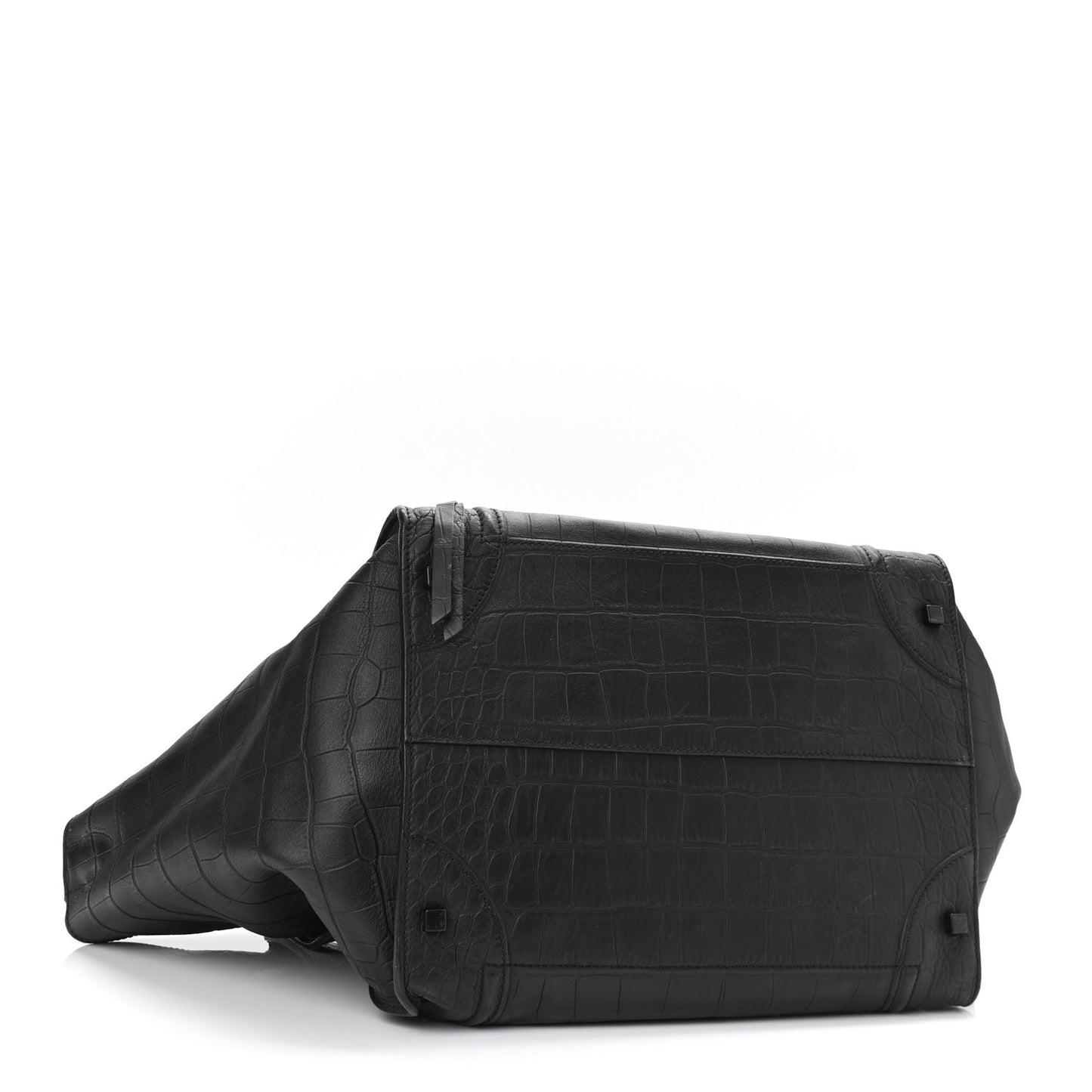 Crocodile Embossed Calfskin Large Phantom Luggage Black