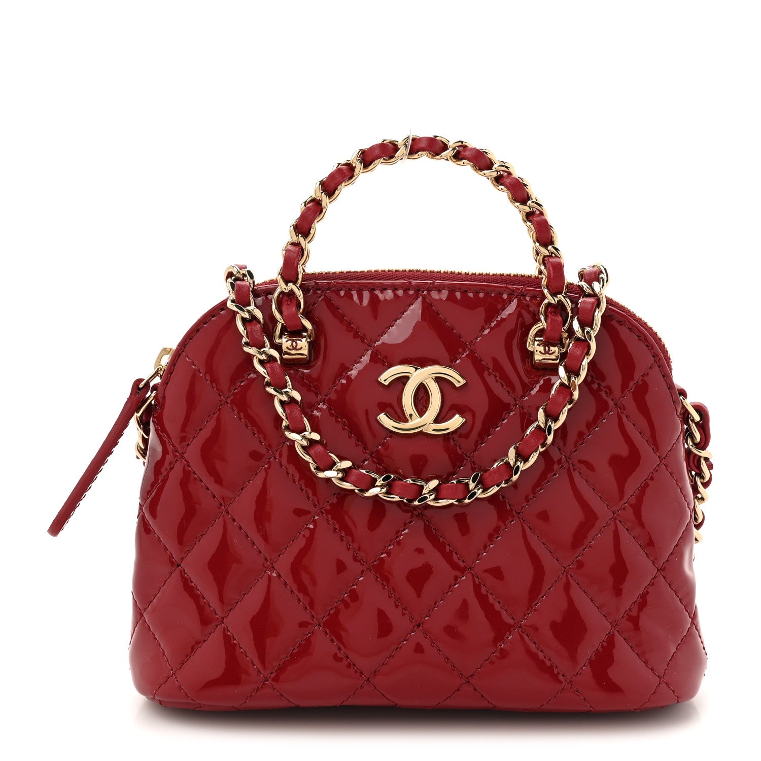 Chanel Patent Calfskin Quilted Shiny Coco Clutch With Chain Red 1 of 11