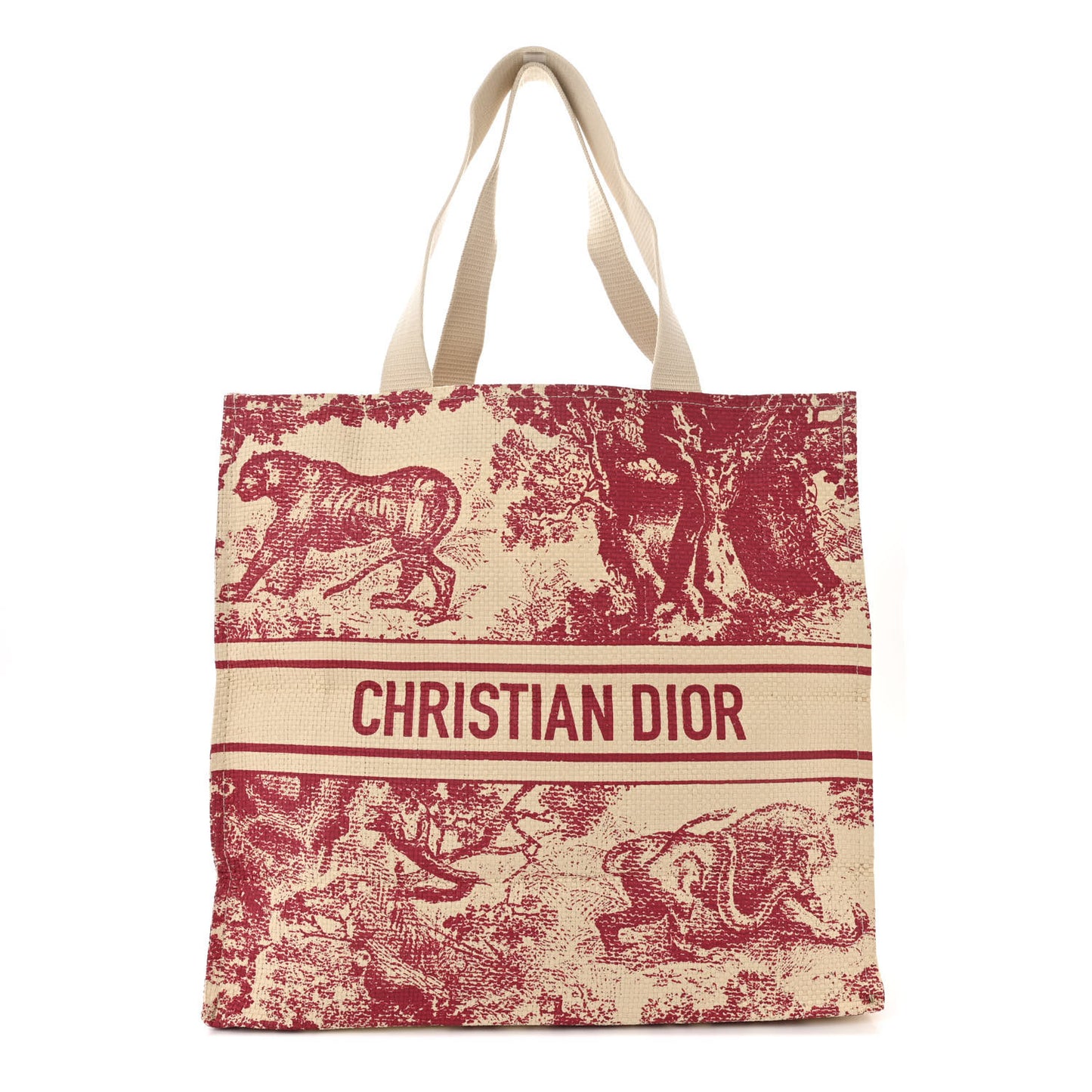 CHRISTIAN DIOR Straw Dioriviera Tote Red