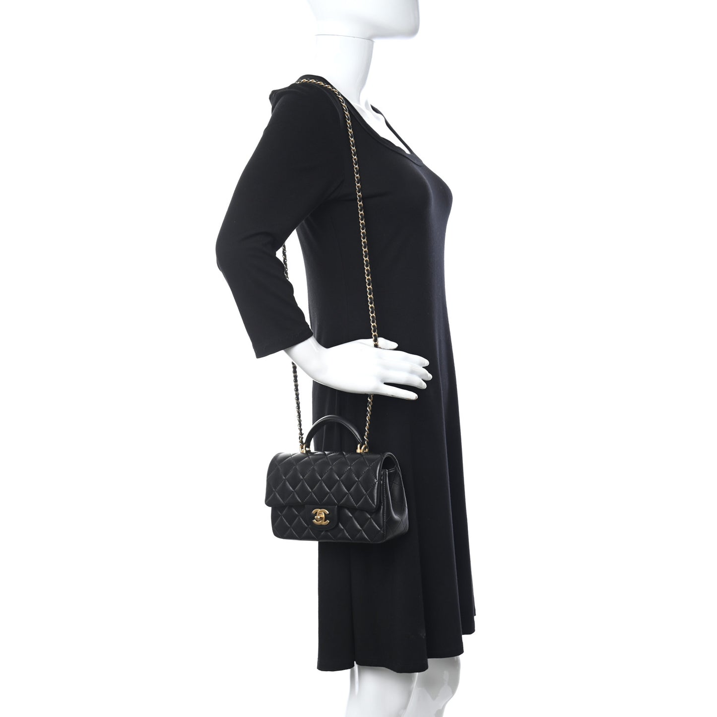 Lambskin Quilted Mini Top Handle Rectangular Flap Black