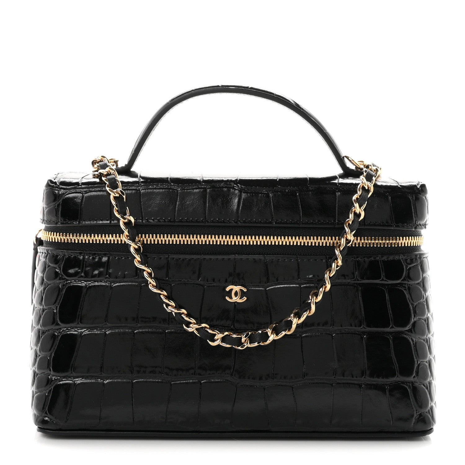 【本物保証】■タイムセール7月13日20~23時　CHANEL バッグ 三越正規 Chanel Calfskin Crocodile Embossed Crococo Top Handle Slim Vanity