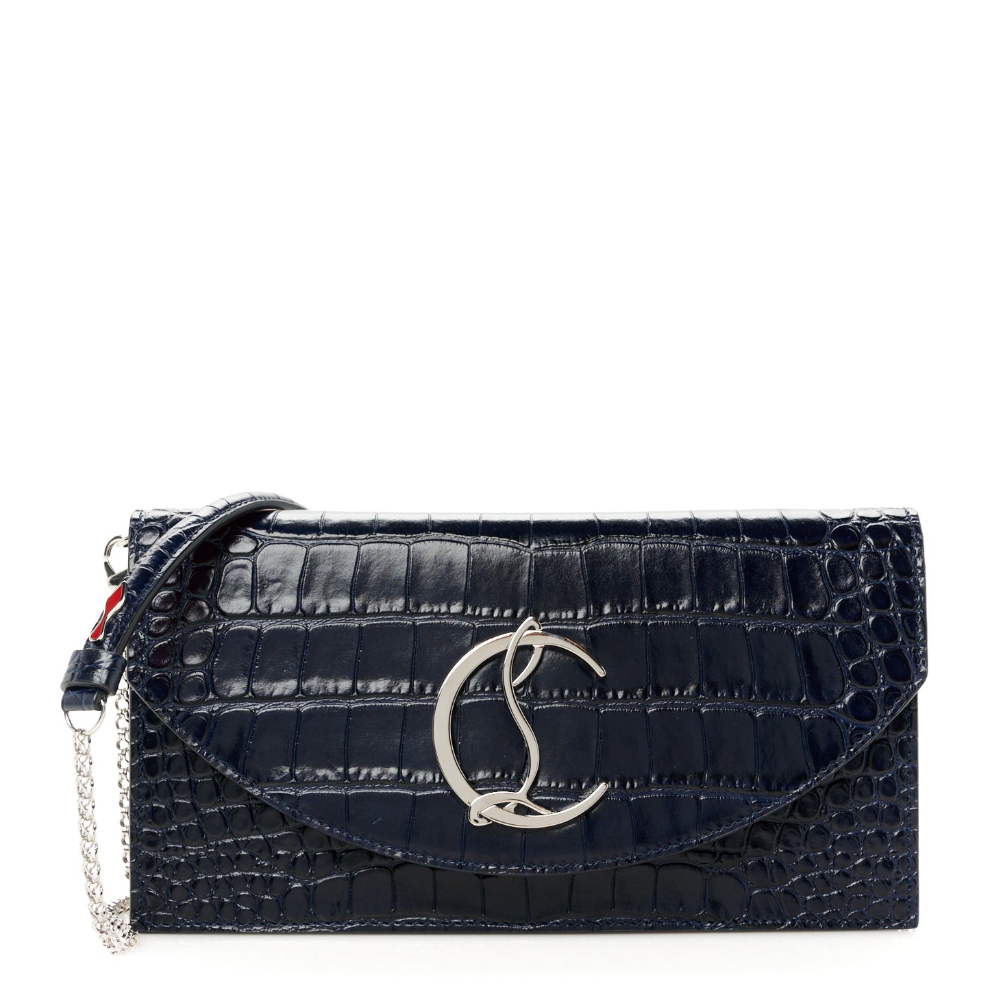 Calfskin Embossed Crocodile Loubi54 Crossbody Clutch Navy