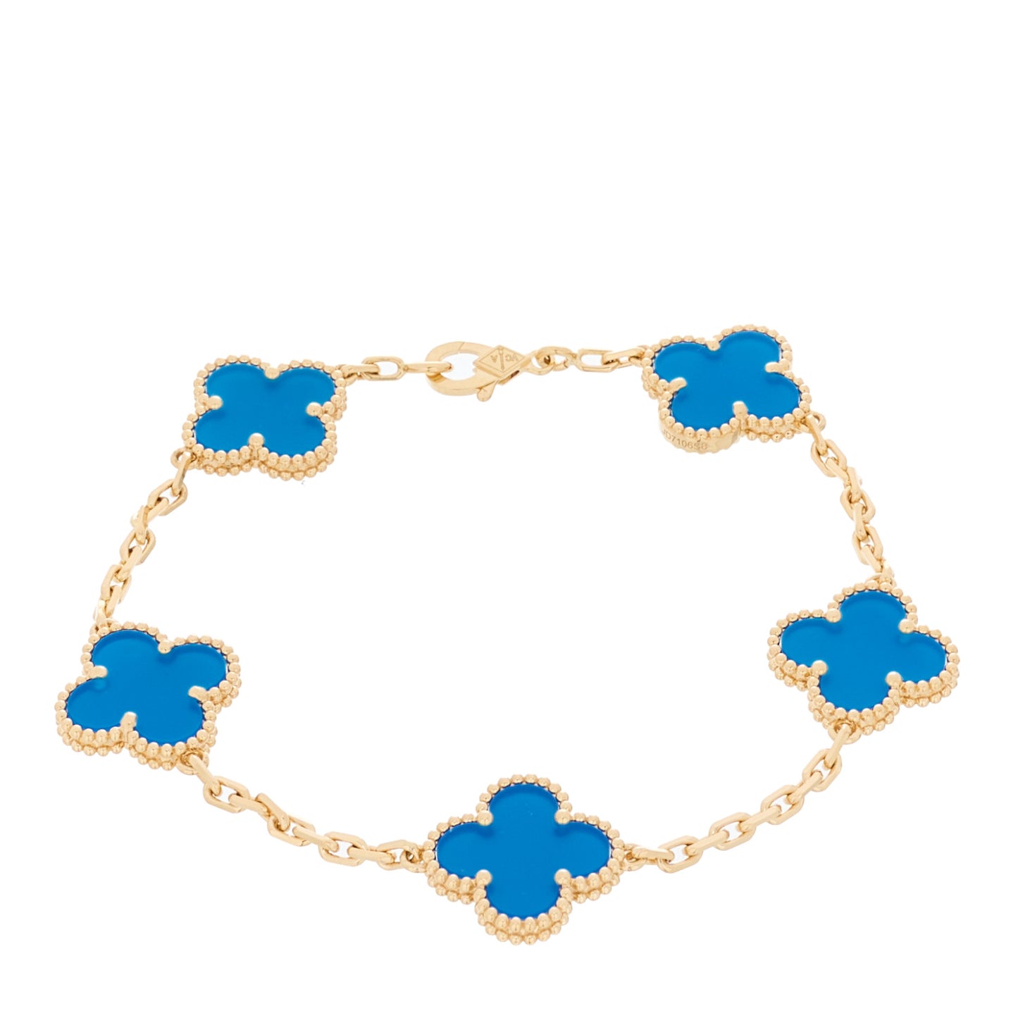 18K Yellow Gold Blue Agate 5 Motifs Vintage Alhambra Bracelet