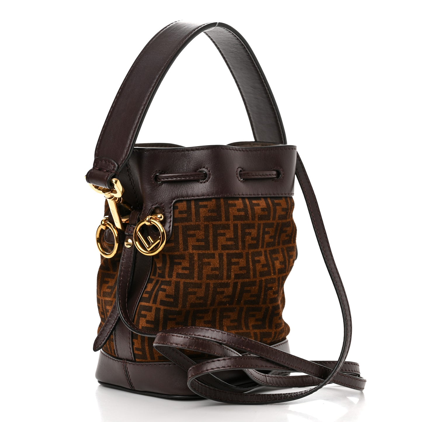 Suede Vitello King F is Fendi Micro FF Mini Mon Tresor Bucket Bag Sigaro Marrone Ebano