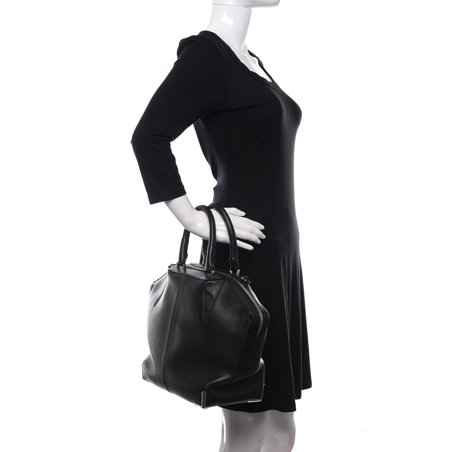 Pebbled Calfskin Small Emile Black Silver Hardware