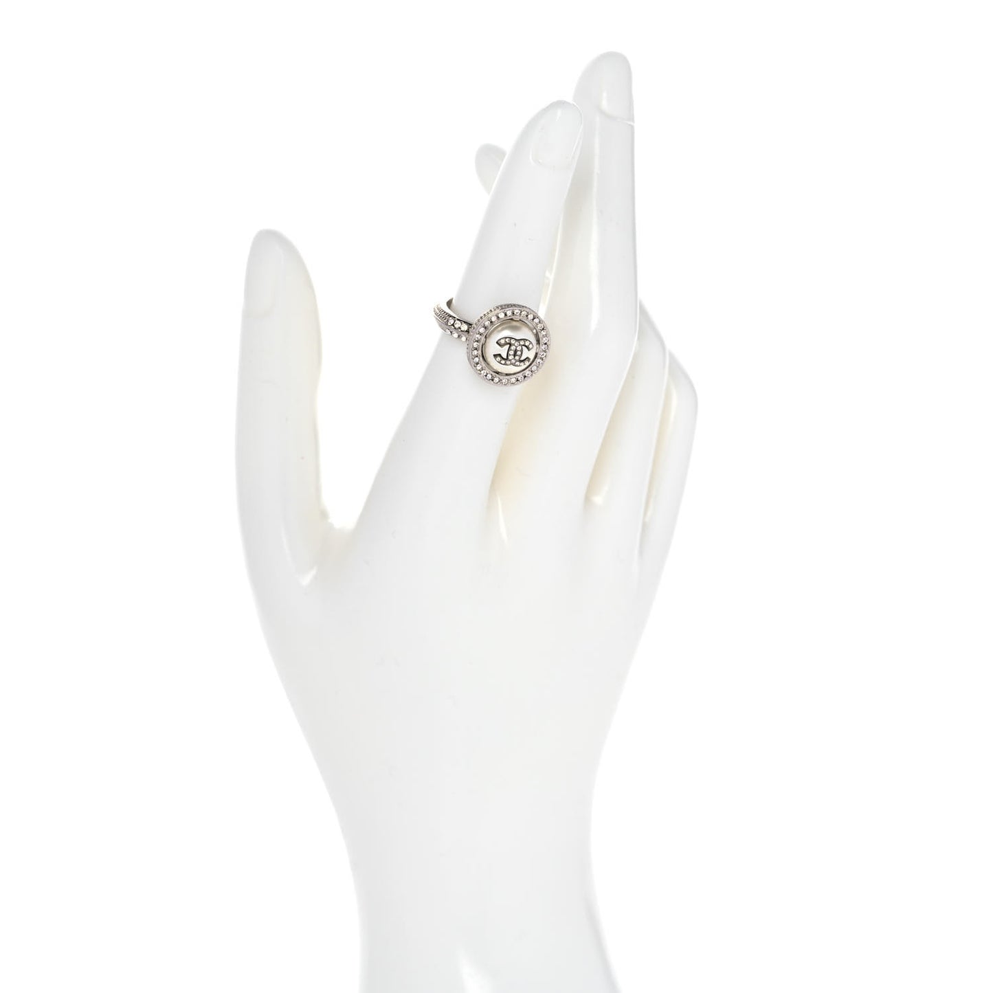 Pearl Crystal CC Ring 5.5 Silver