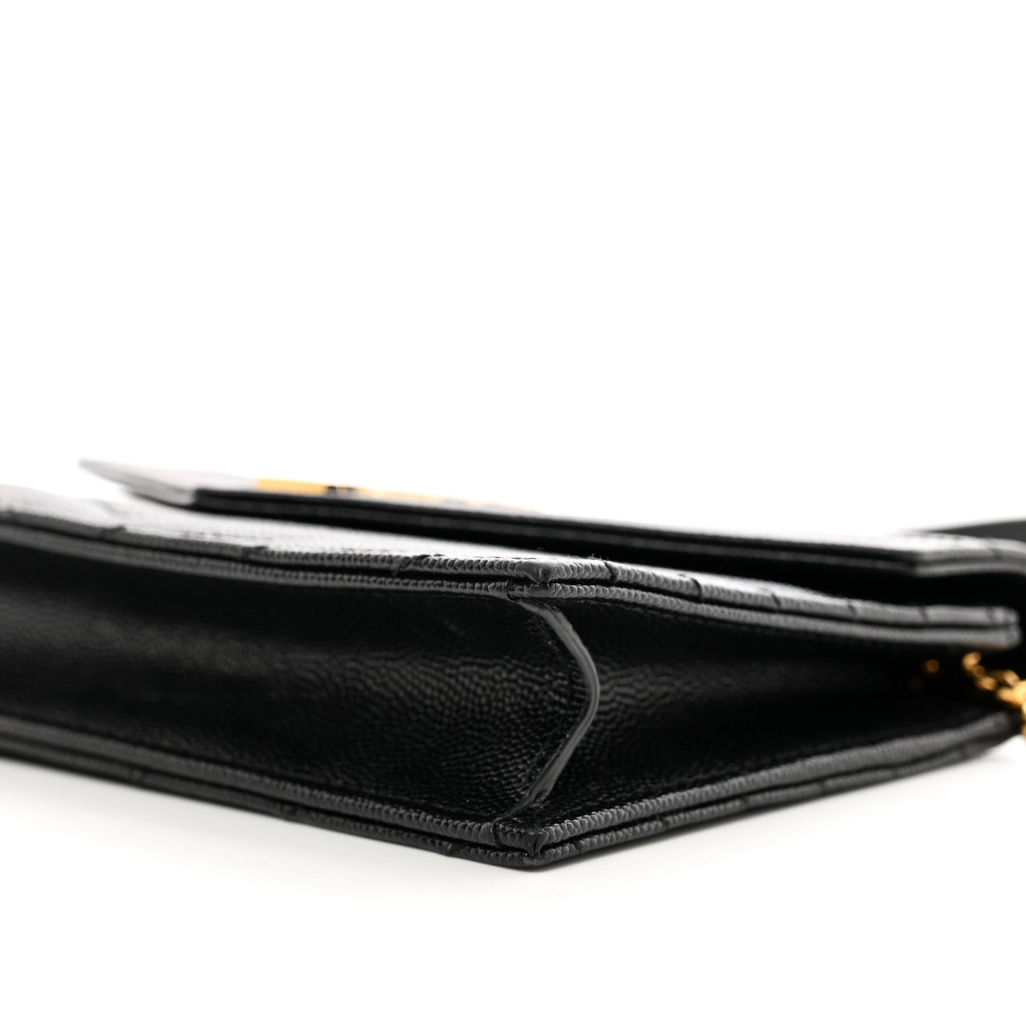 Grain De Poudre Matelasse Chevron Monogram Envelope Chain Wallet Black