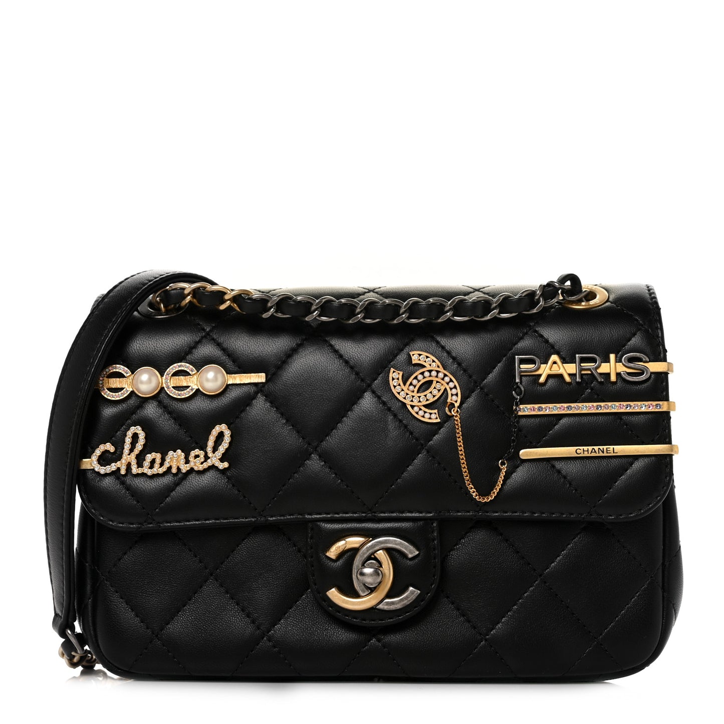 Lambskin Quilted Small Coco Clips Single Flap Black