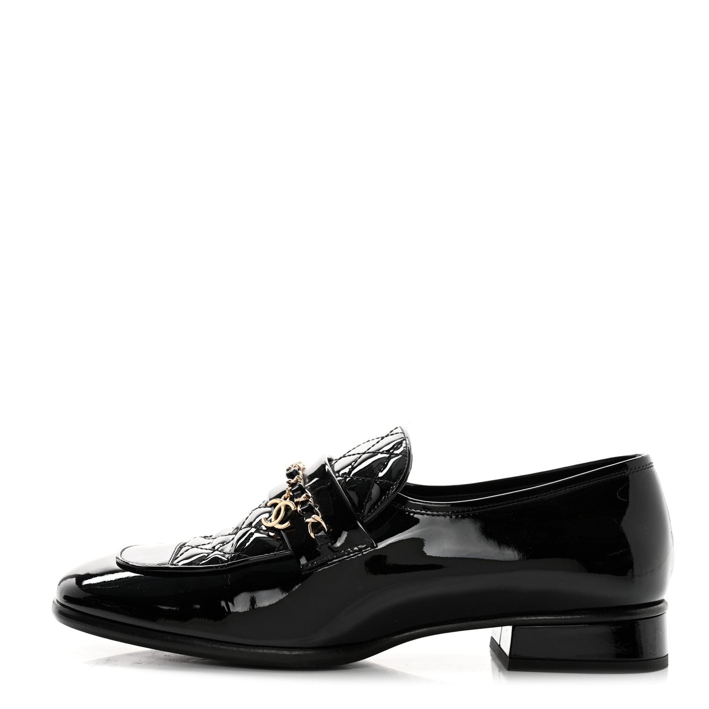 Patent Calfskin CC Chain Mocassin Loafers 38.5 Black