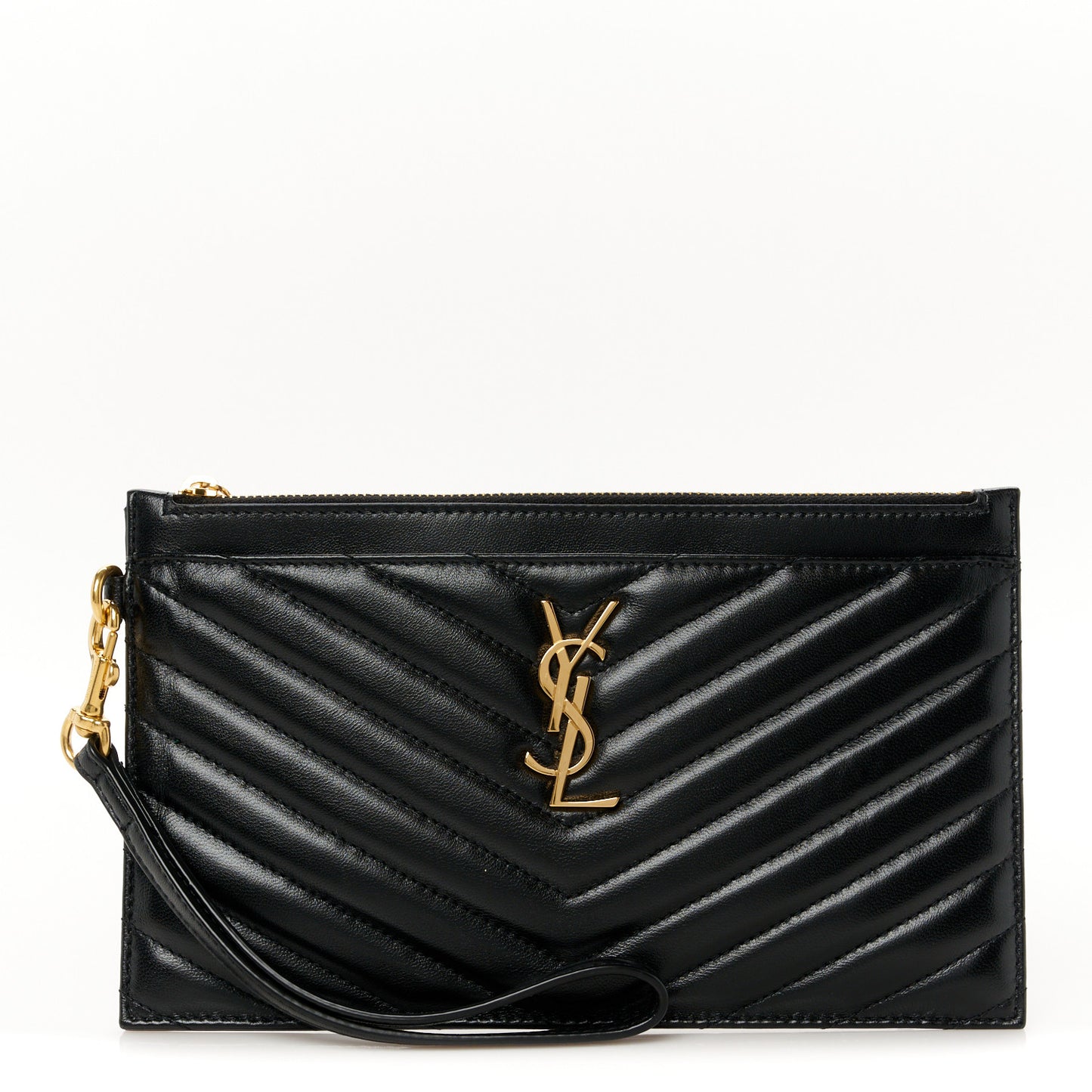Lambskin Chevron Monogram Large Bill Pouch Black