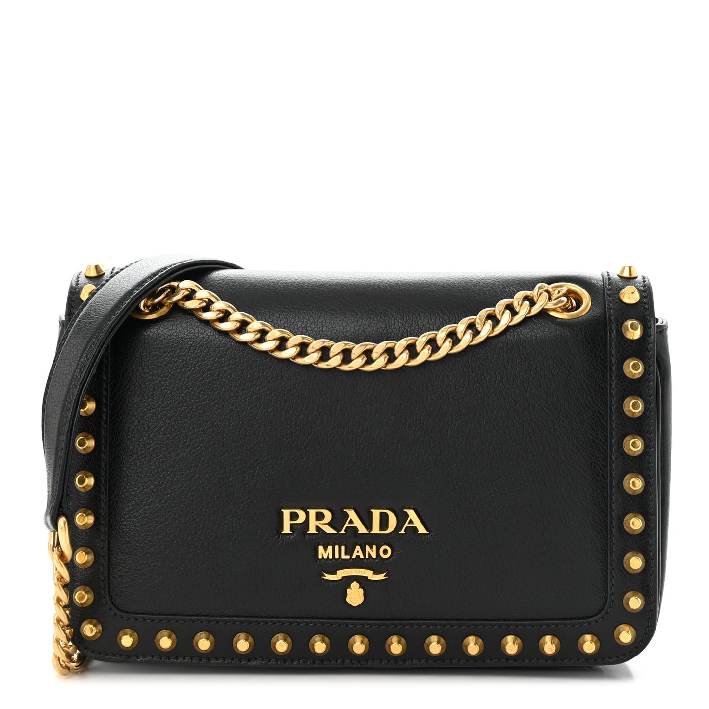 Glace Calfskin Studded Crossbody Black