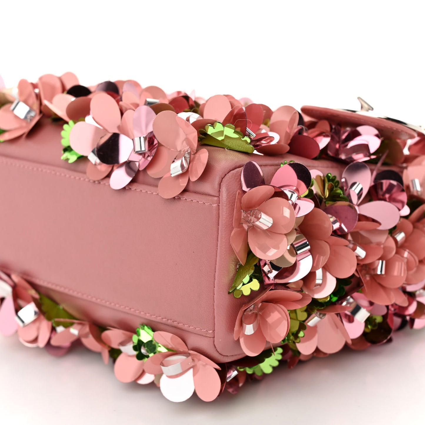 Calfskin Flower Charm Embellished Mini Lady Dior Pink