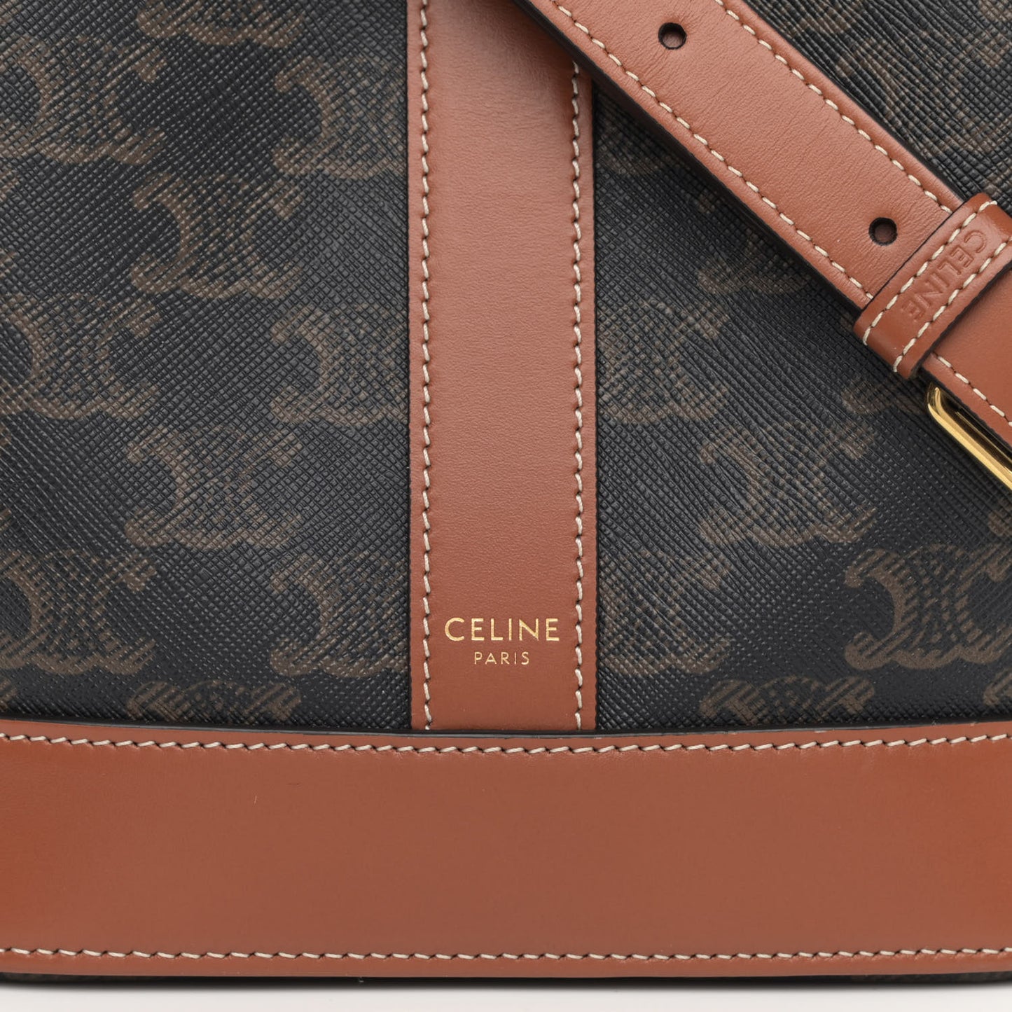 Triomphe Canvas Calfskin Small Bucket Bag Tan