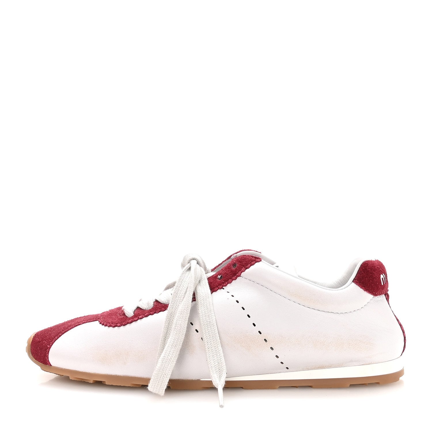Miu Miu Bleached Calfskin Womens Plume Low Top Sneakers 38 White