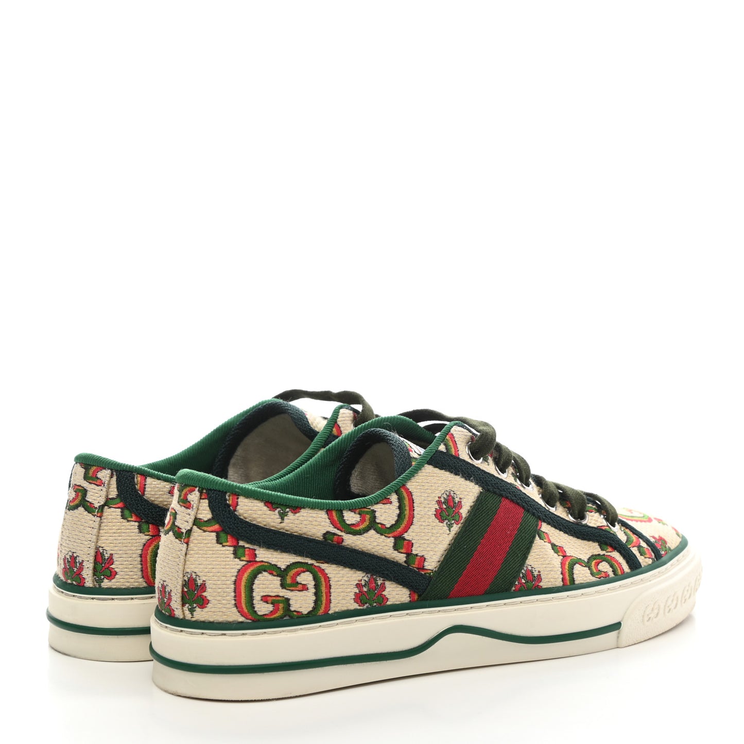Cotton Tussah Web Gucci 100 1977 Tennis Sneakers 37 Beige Green Multicolor Vintage Green