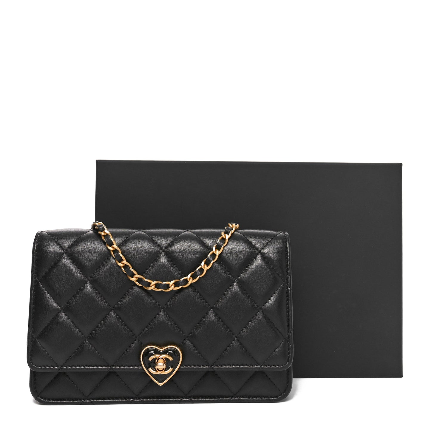 Lambskin Plexiglass Quilted Coco Love Wallet On Chain WOC Black